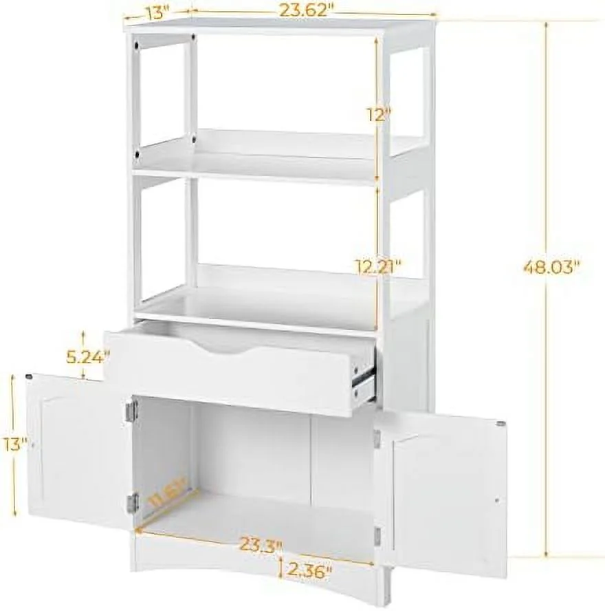 JDZHAPPYLIFE Kitchen Pantry  Cabinets Freestanding Tall Bathroom with Shelves and Drawer 64''H Sideboard  Cabinet with Microwave Space Cupboard  Organizer for Home Office White