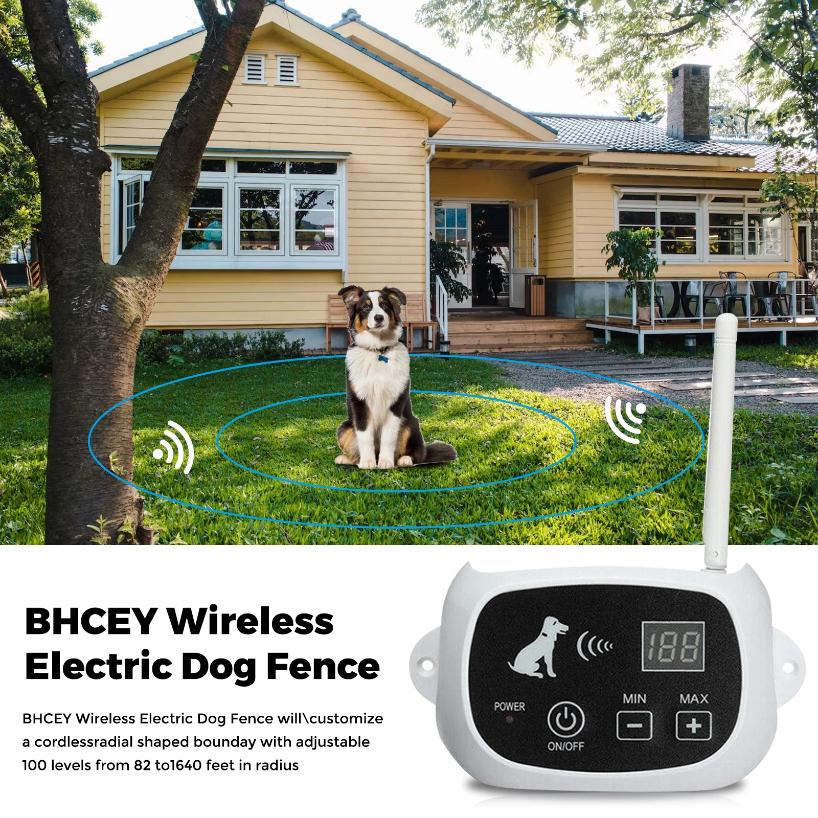 Wireless Dog Training Collar Boundary Containment System, Dog Boundary Containment System Radius Remote Control Transmitter, 3-Dog System, Wired Transmitter and Wireless receiver