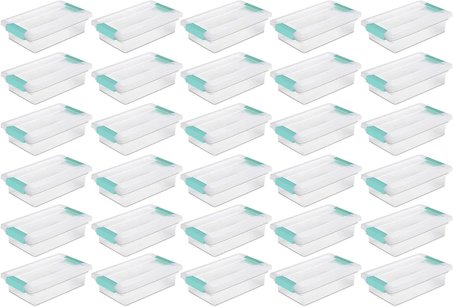 Small Clip Box, Stackable Storage Bin with Latching Lid, Plastic Container to Organize Office, Crafts, Home, Clear Base and Lid, 30-Pack