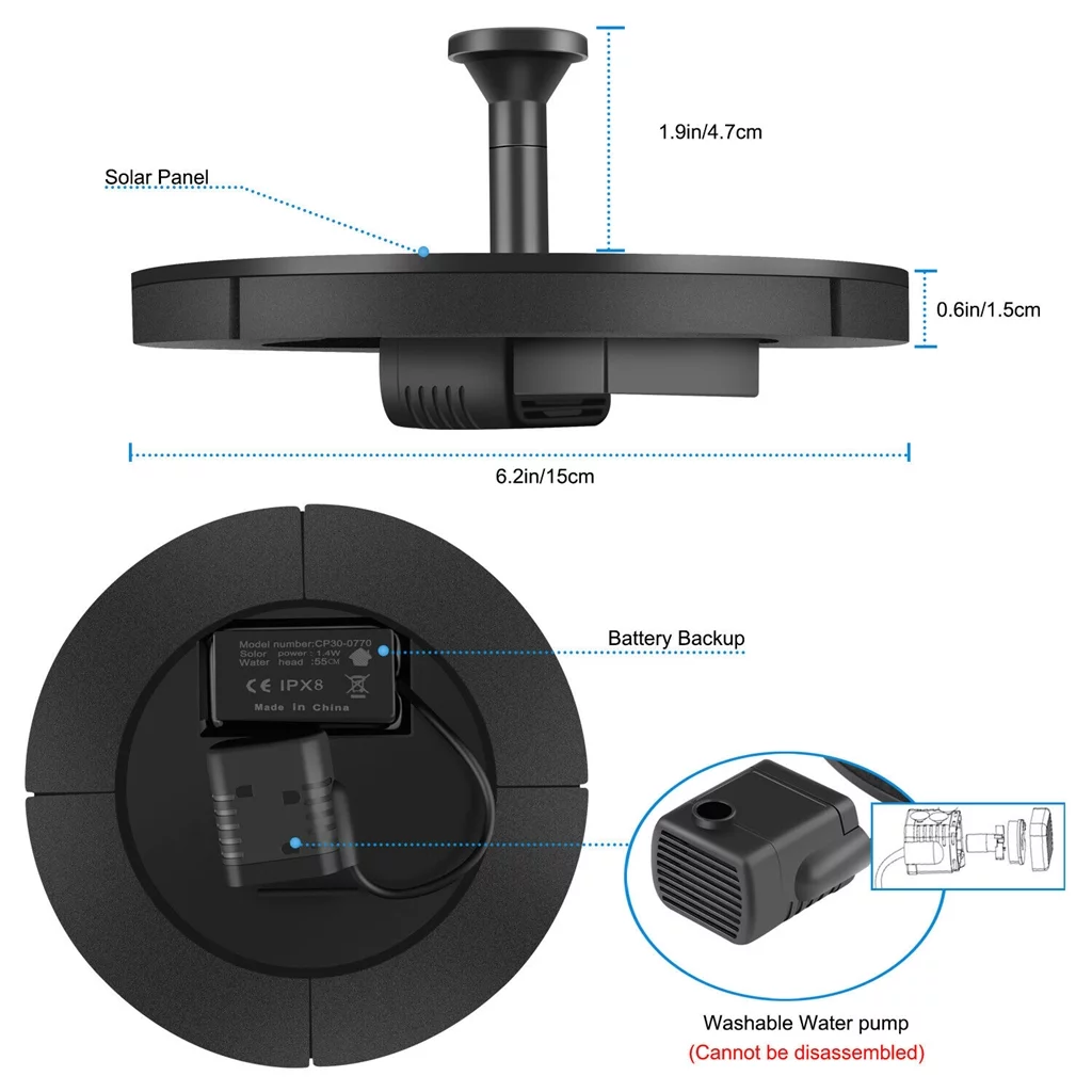 Outdoor Solar Power Floating Fountain Pump Bird Bath Garden Pool Pond Fish Tank