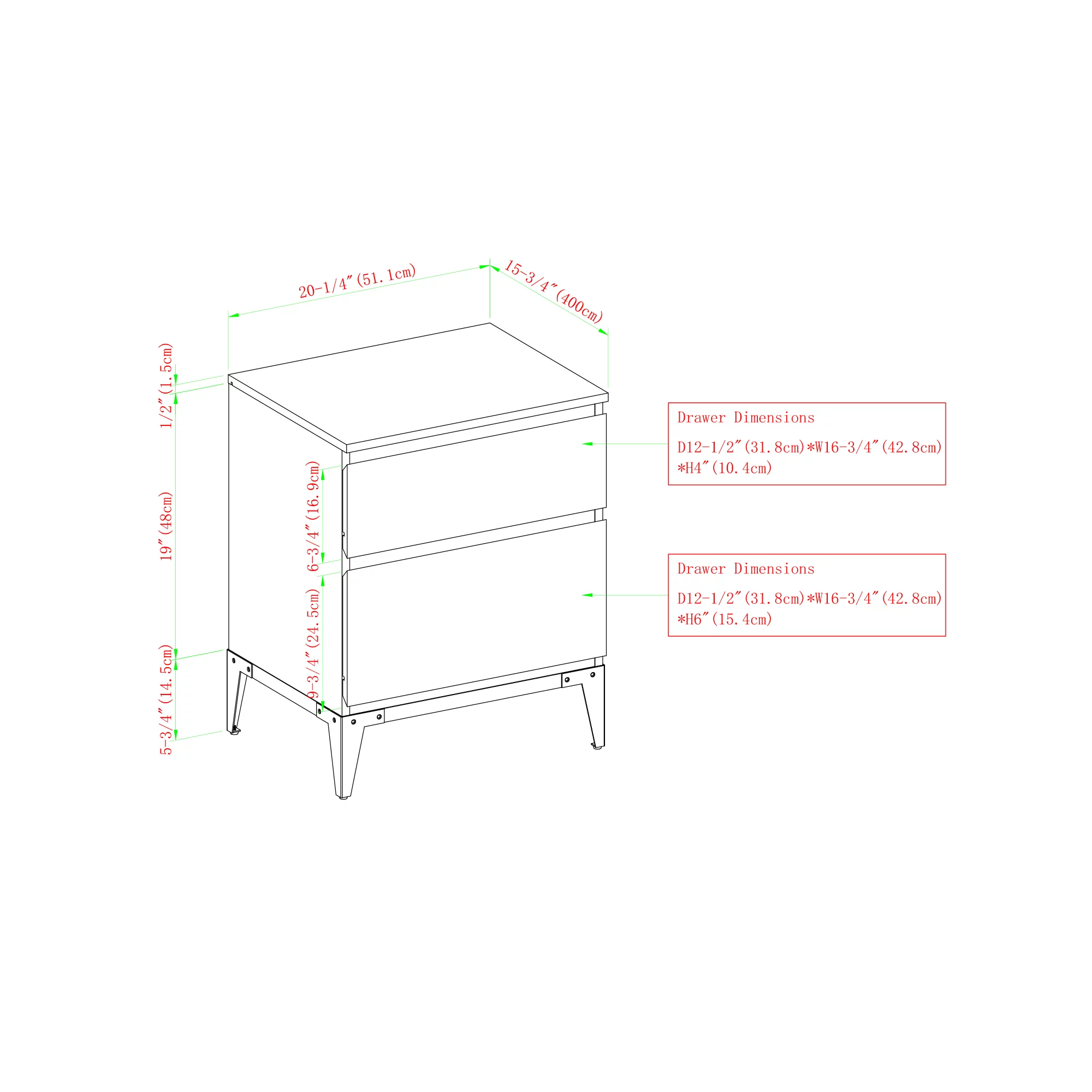 Walker Edison Industrial 2-Drawer Nightstand, Set of 2, English Oak