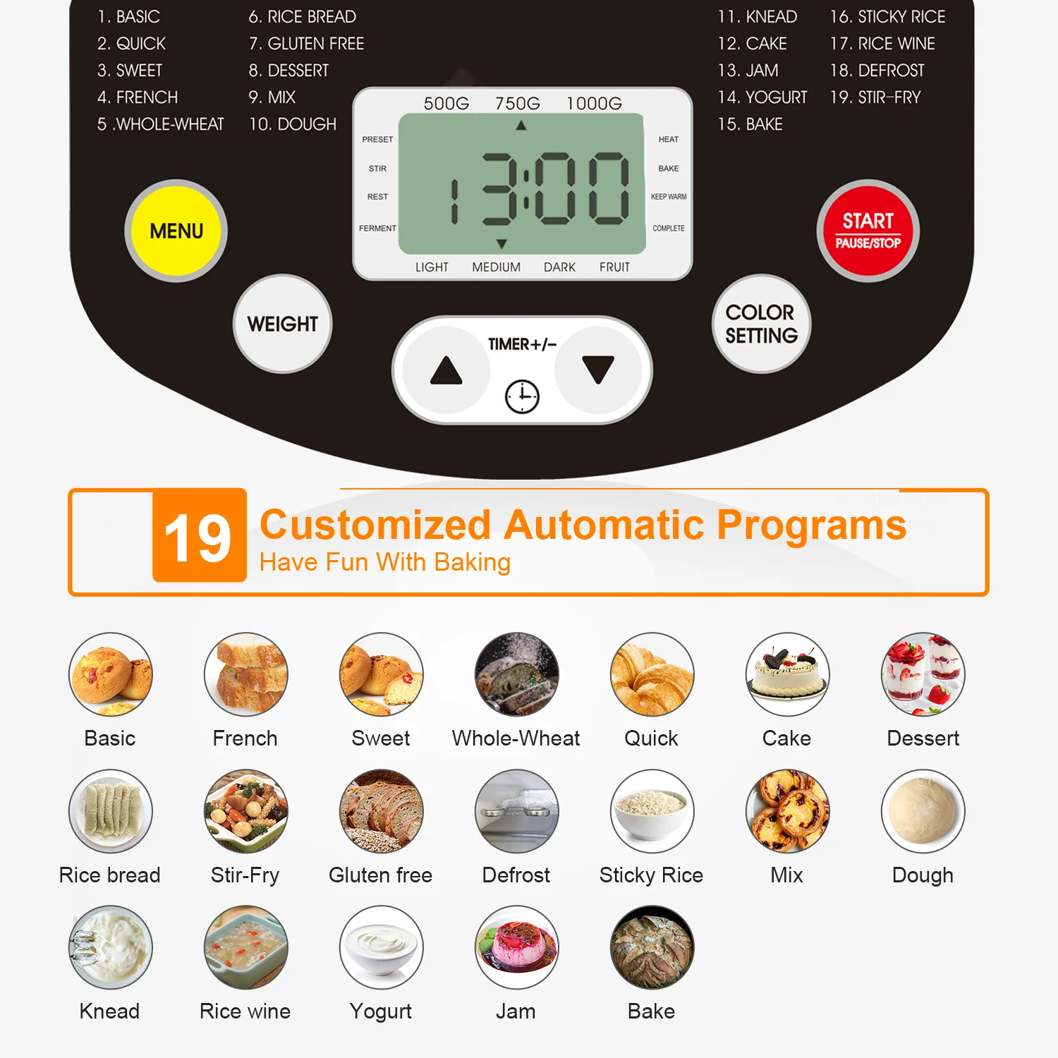 MOOSOO 2lbs Bread Machine, Automatic Bread Maker Machine with 19 Automatic Programmed Setting