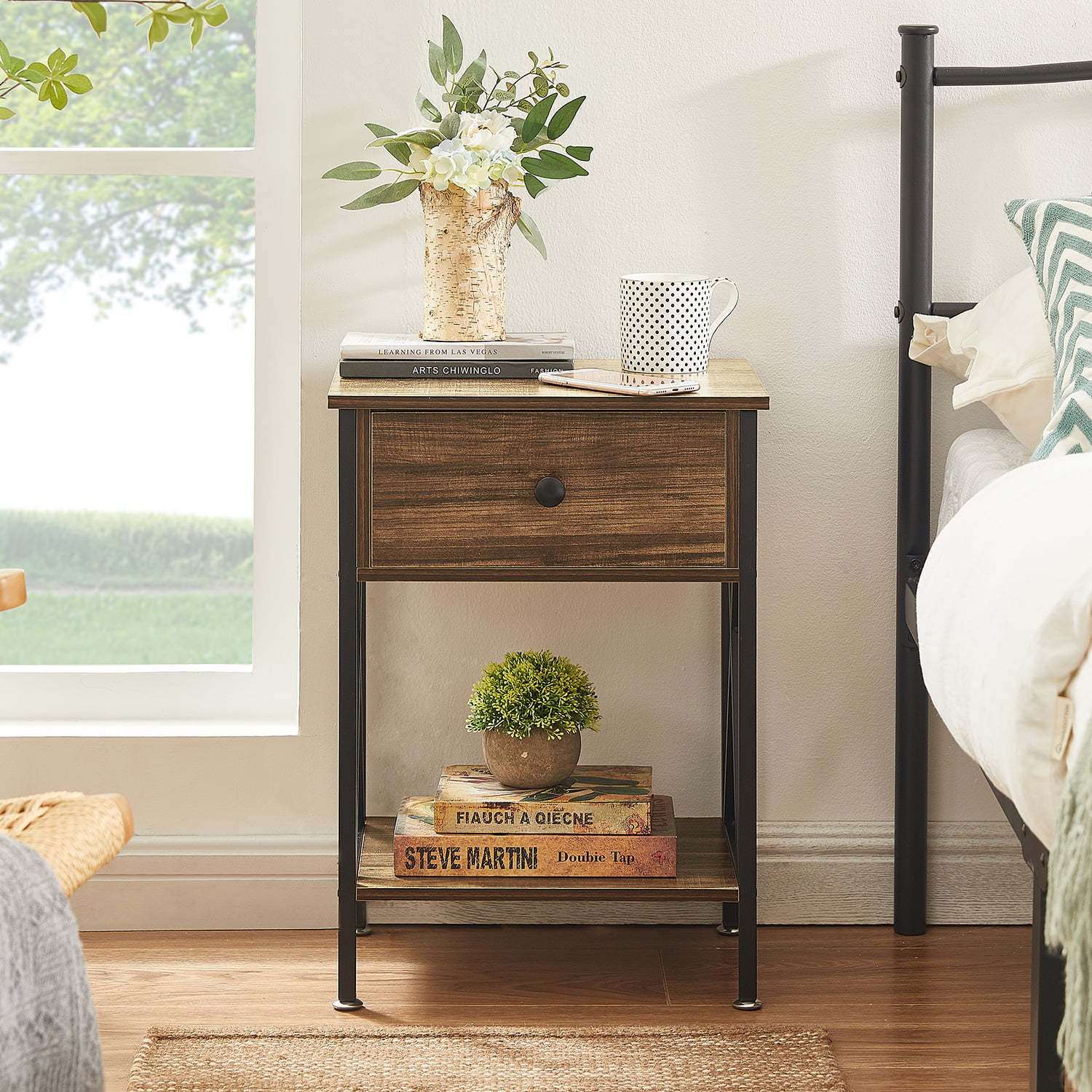 VECELO 3-Piece Occasional Table Set with Coffee Table + 2 End Tables, Brown