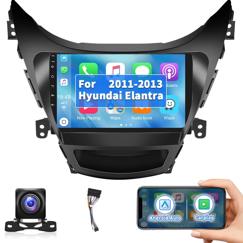 Podofo 2+64G for Hyundai Elantra 2012-2013 Wireless Carplay Android Auto 9'' Car Stereo Radio Android 13 HD 1080P WIFI GPS FM Bluetooth,with AHD Backup Camera