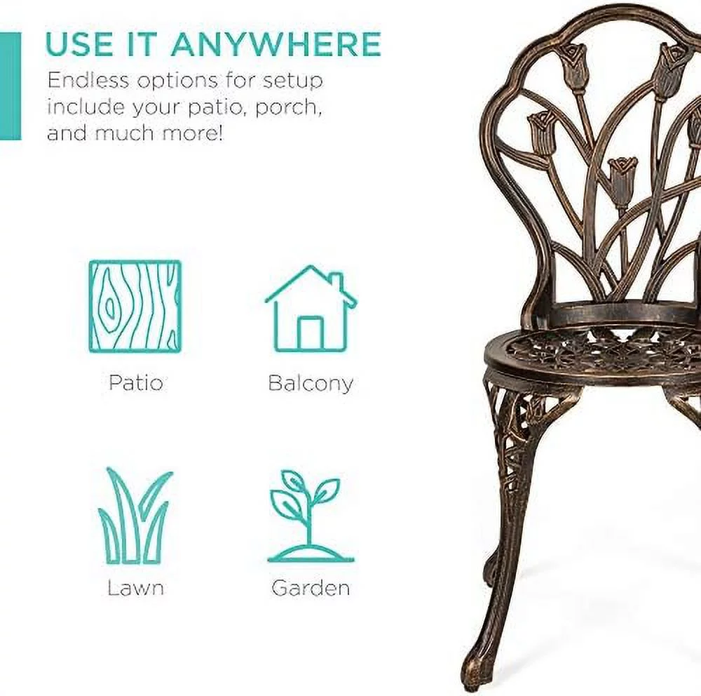 GVJMTKP 3-Piece Outdoor Rust-Resistant Cast Aluminum Patio  w/Tulip Design  Antique Finish - Copper