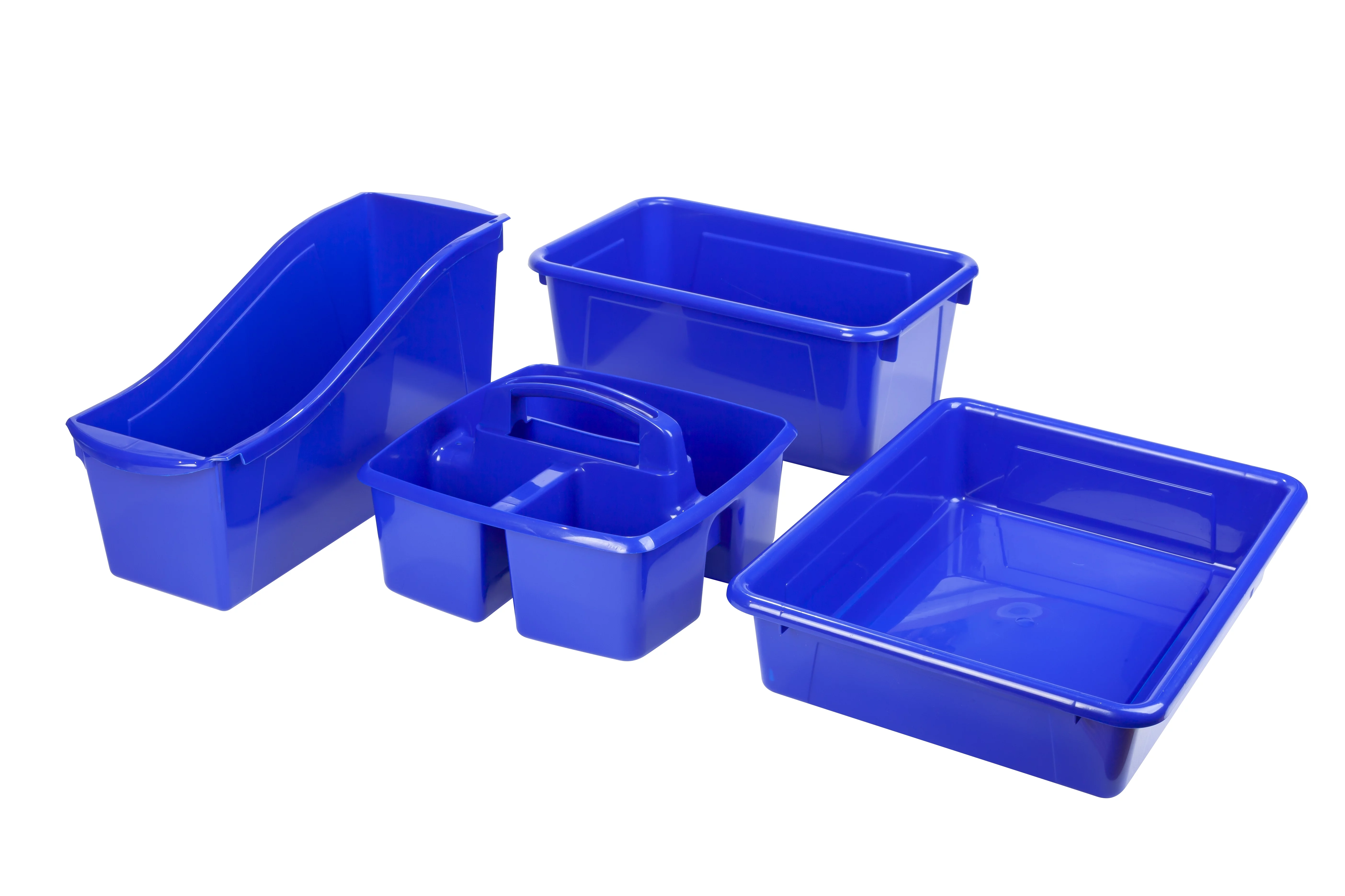 Pen+Gear Plastic Desktop Book Organzer Bin with Label Pocket, Really Royal, 6-Pack