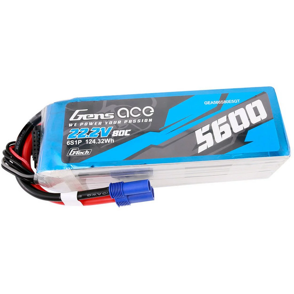 Gens Ace 566S80E5GT 22.2V 5600mAh 6S 80C G-Tech Smart LiPo: EC5