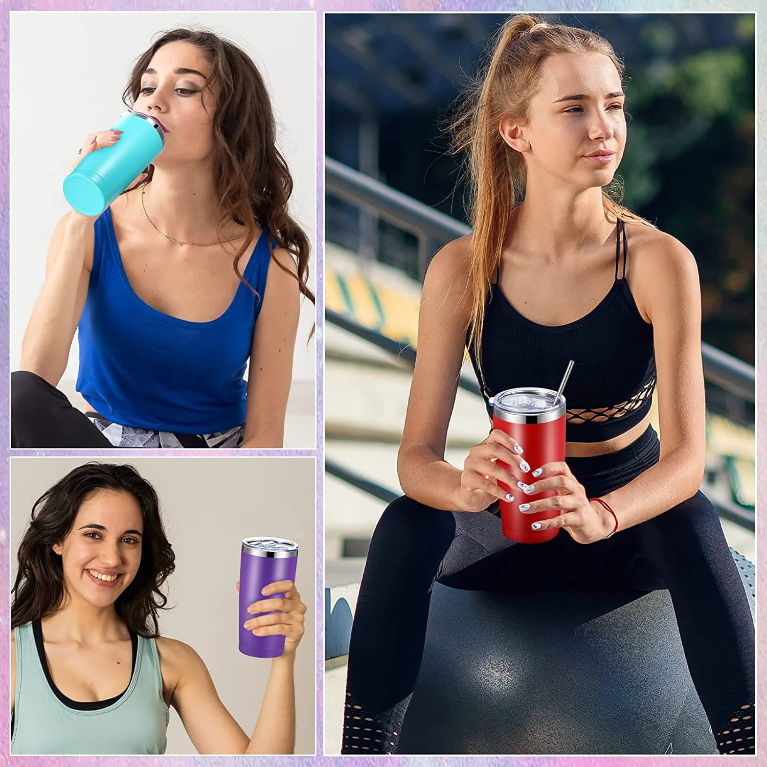 Insulated Coffee Mugs Stainless steel Tumbler with Lid and Straw, 20 oz Double Wall Vacuum Coffee Travel Mug, Rose（Included Brush）