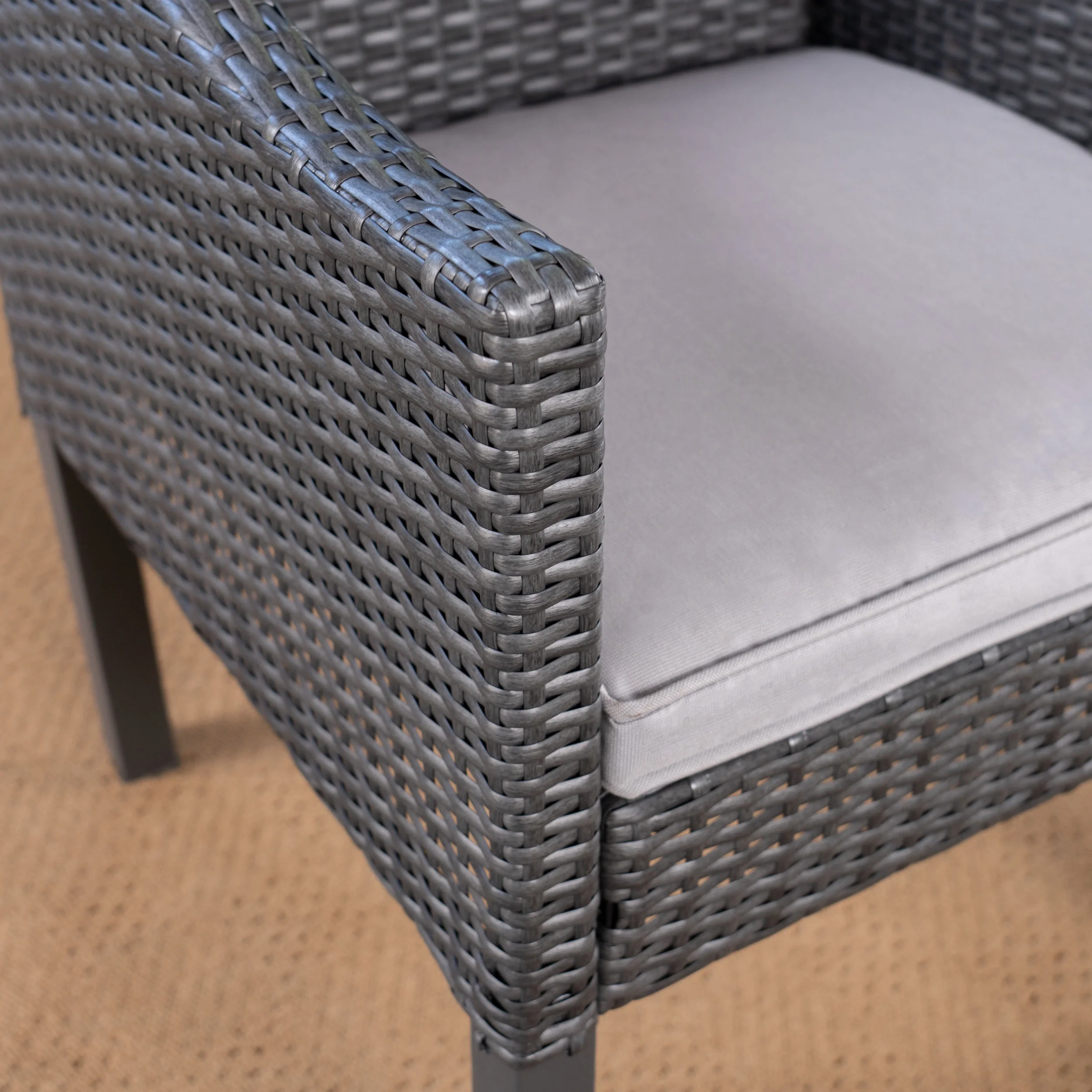 Jameson Outdoor 3 Piece Acacia Wood and Wicker Bistro Set with Cushions, Gray, Gray, Silver