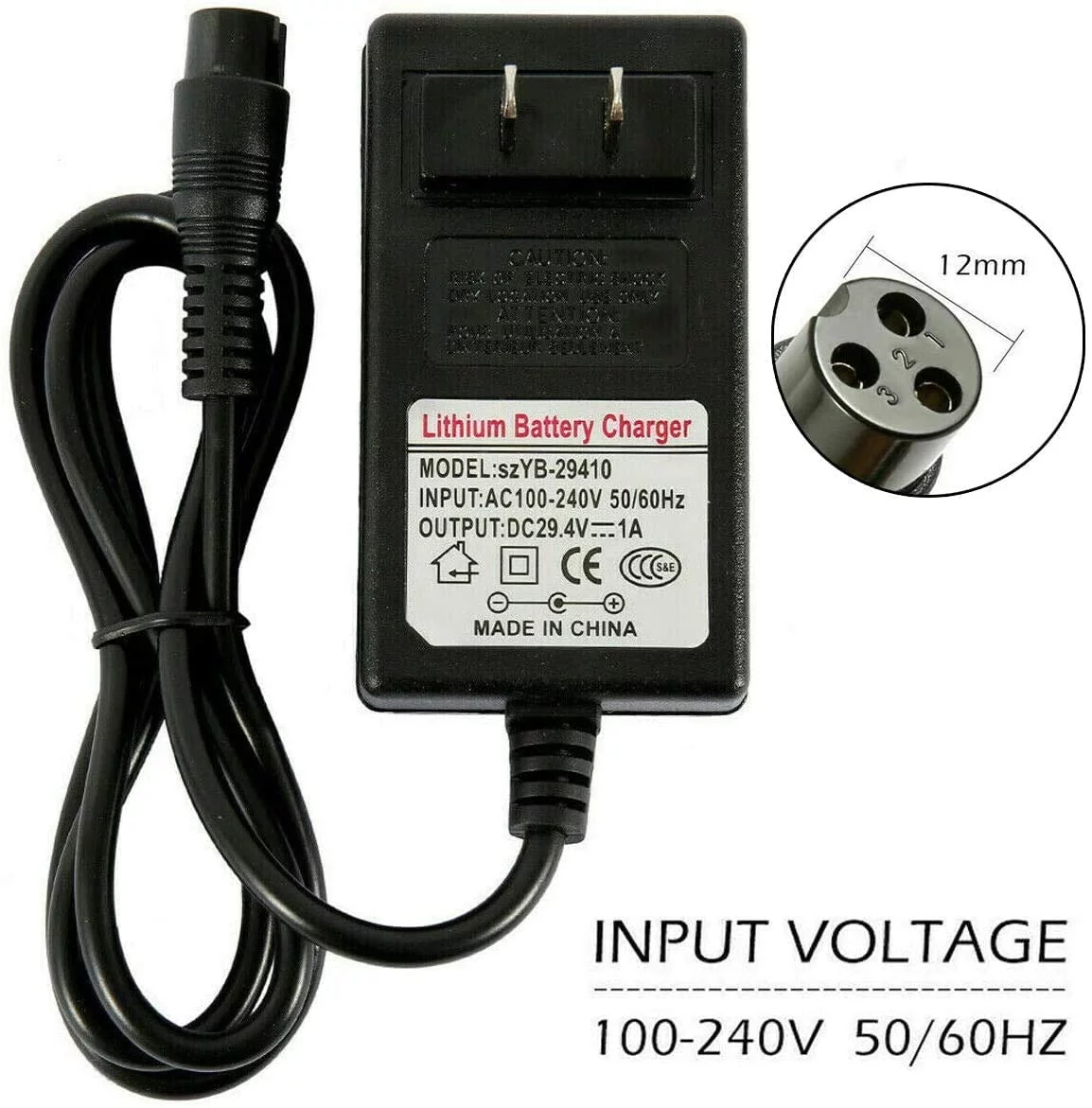 24V 1A Razor Electric Scooter Battery Charger for Razor E100 E125 E150 E175 E500, 3.3 FT Power Supply