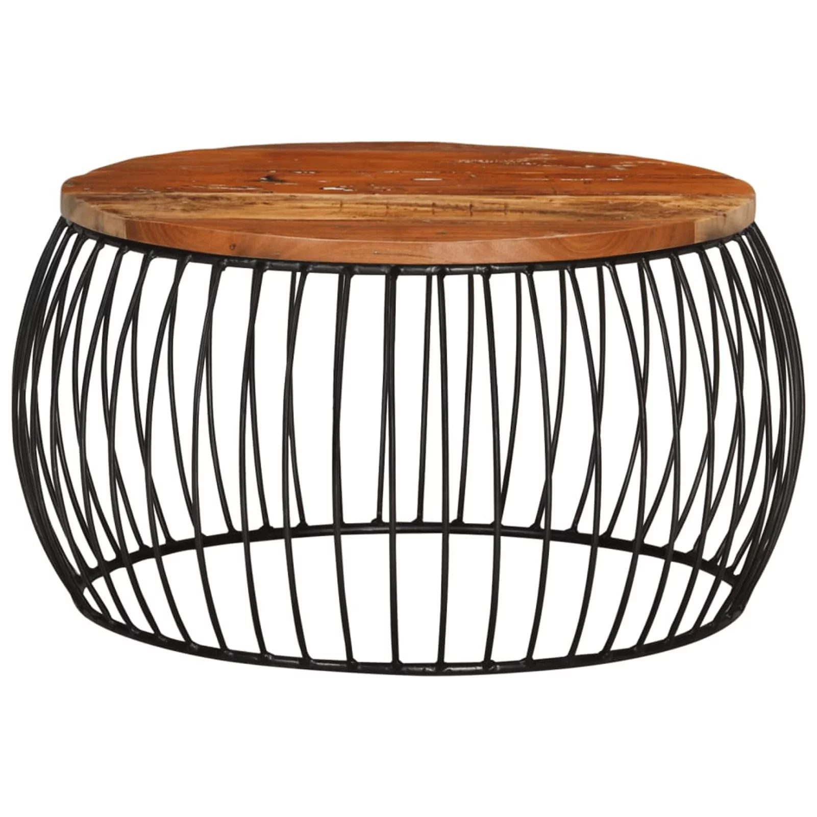 Dcenta Coffee Table Reclaimed Wood Tabletop Iron Frame Sofa and Couch End Side Table for Living Room, Home Furniture 26.8 x 13.8 Inches (Diameter x H)