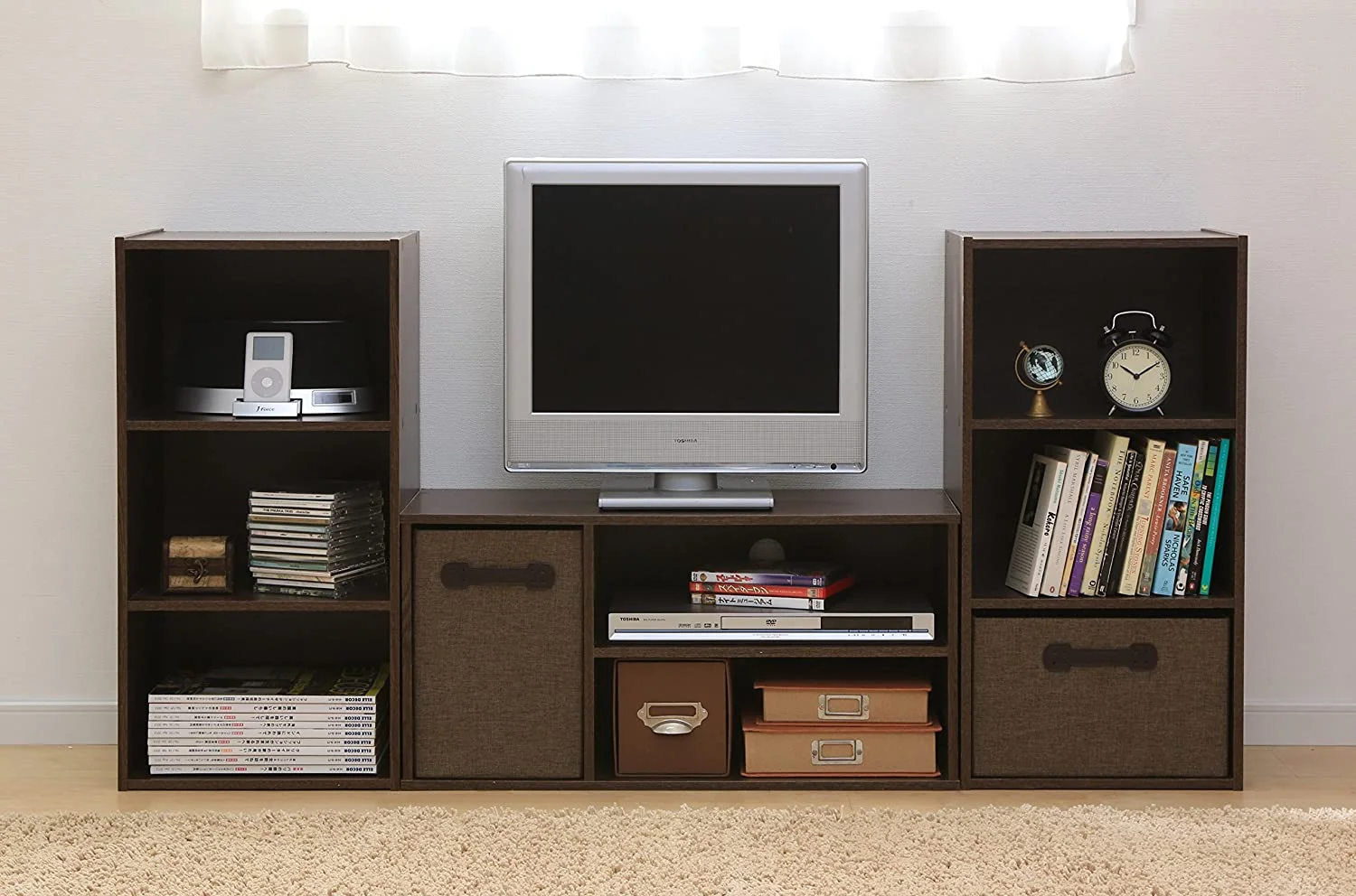 IRIS USA 3-Tier Wood Bookshelf, Cube Organizer Storage, Brown Oak