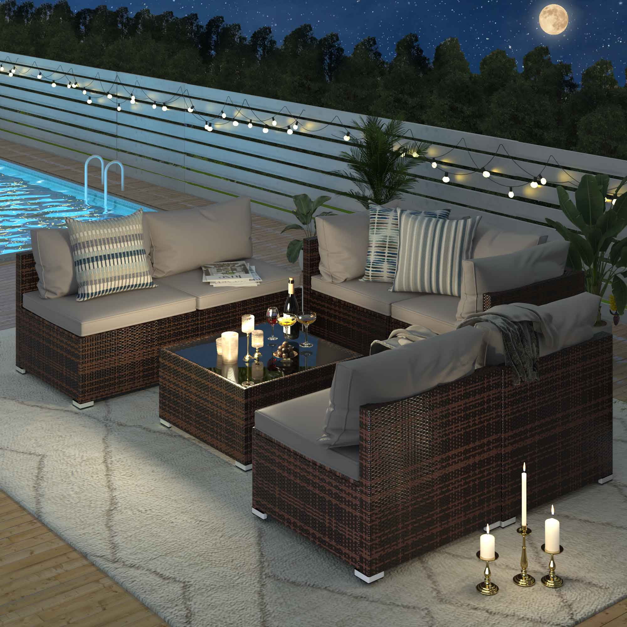 JOMEED 7 Piece Outdoor Patio Furniture Set, PE Rattan Wicker Sofa Set, Outdoor Sectional Furniture Chair Set with Cushions and Tempered Glass Tea Table for Garden, Poolside and Porch…