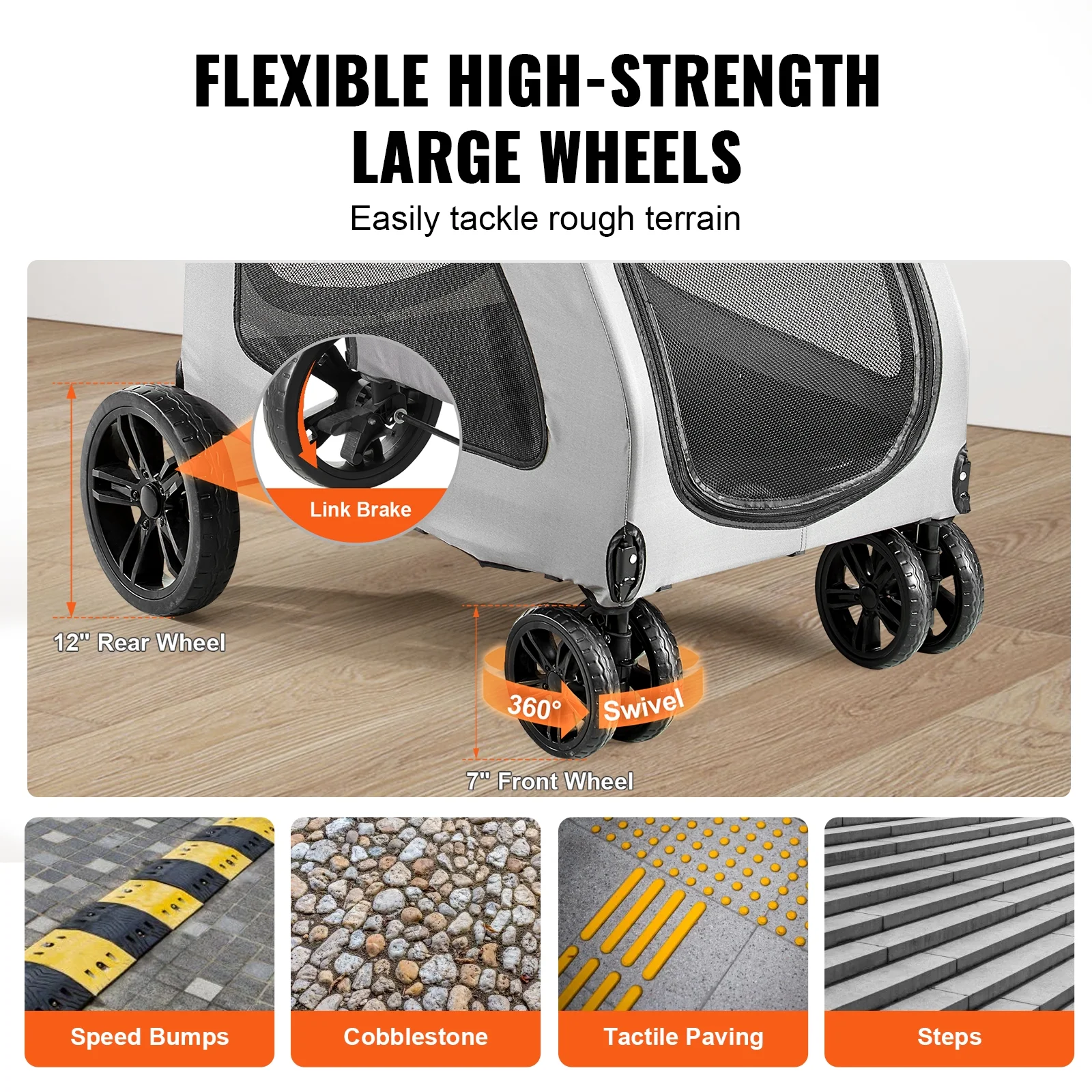 SKYSHALO  Pet Stroller 4 Wheels Dog Stroller with Brakes 160lbs Weight Capacity