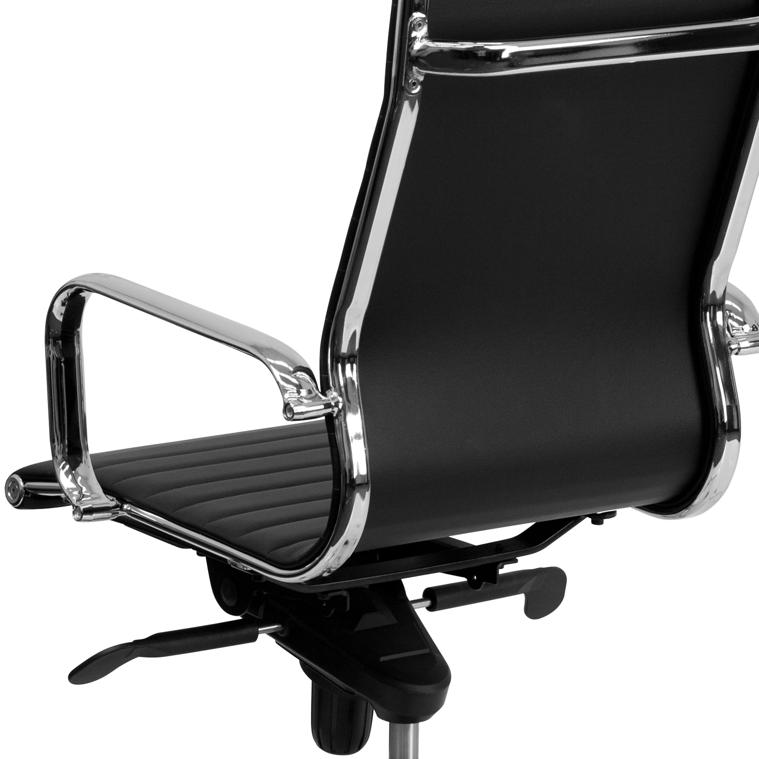 Flash Furniture High Back Black Ribbed LeatherSoft Executive Swivel Office Chair with Knee-Tilt Control and Arms