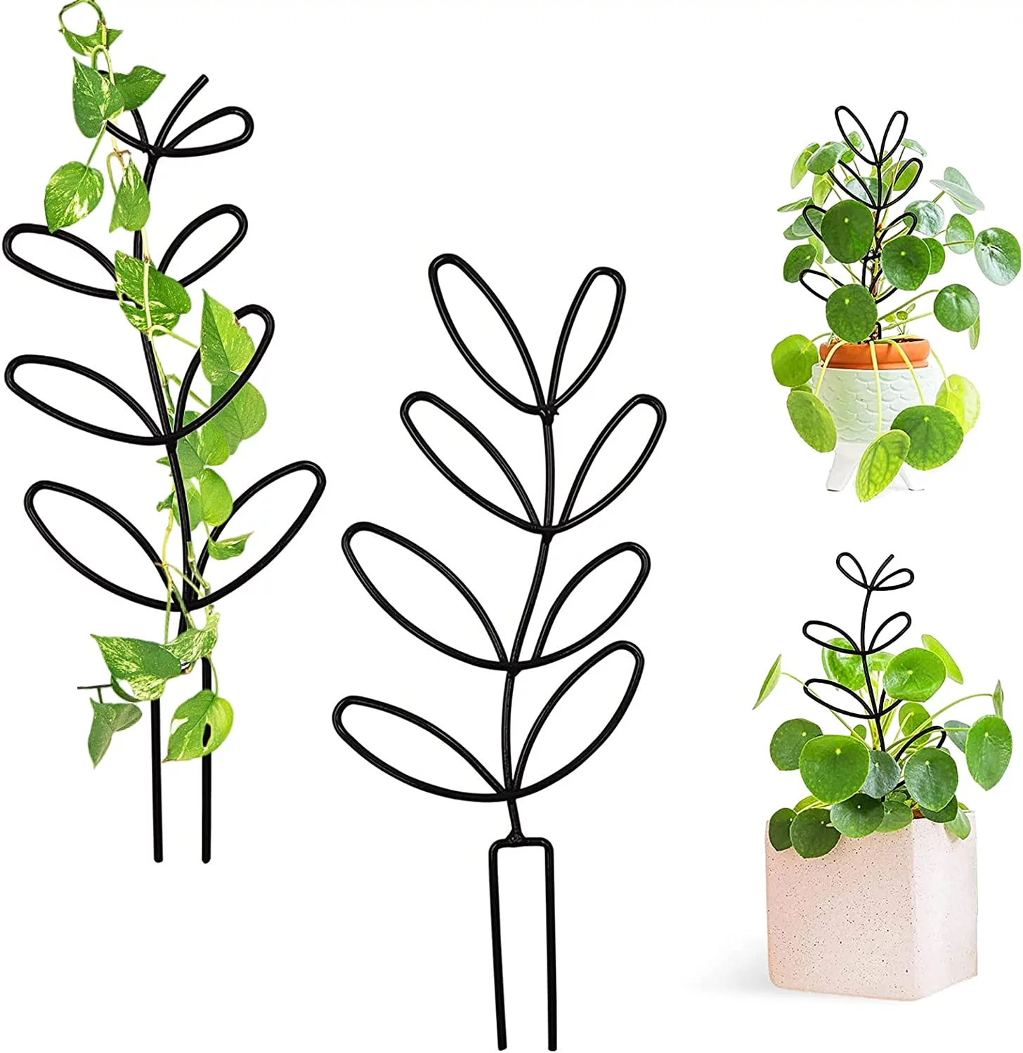 Fymlhomi Garden Trellis for Climbing Plant, 2 Pks Small Plant Metal Trellis, 12’’ Leaf Shape Indoor Climbing Plants Stake for Potted Plants, Houseplant, Home Plant, Plant Lover Gifts