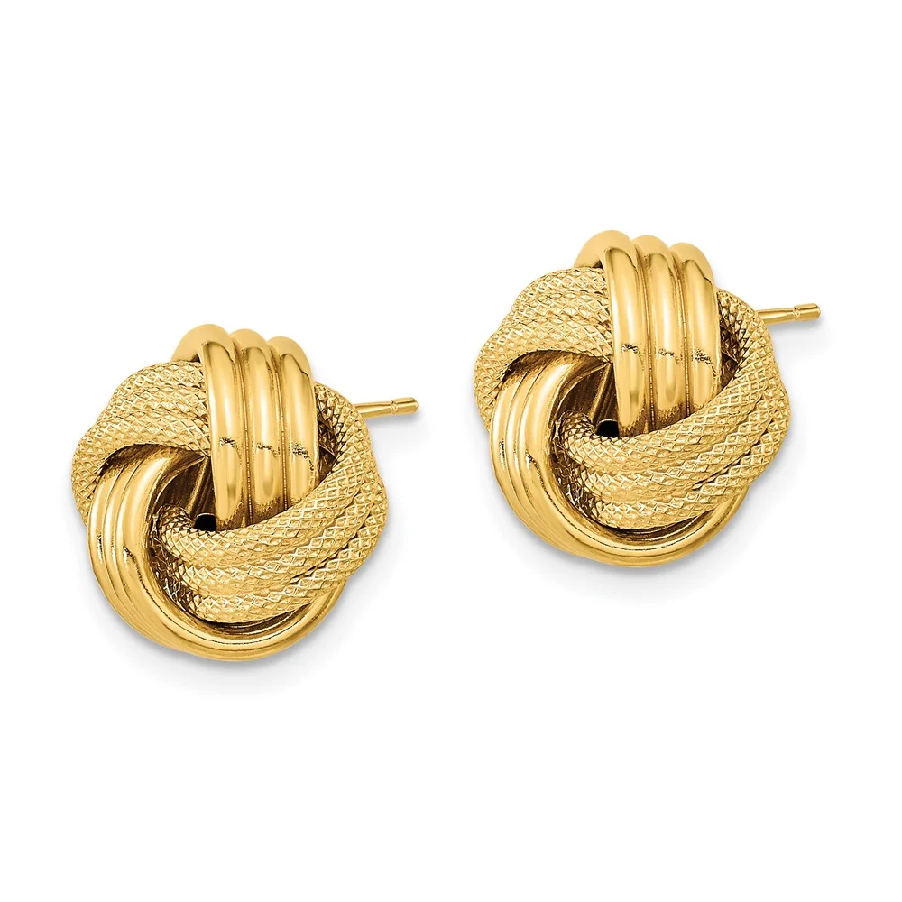 Primal Gold 14 Karat Yellow Gold Polished Textured Triple Love Knot Post Earrings