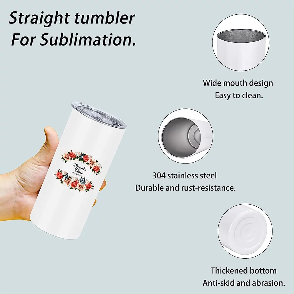 Fangsheng 4 Pack Sublimation Tumblers 15 Oz Skinny Straight, Stainless Steel Sublimation Tumblers Blank, Insulated Tumbler Sublimation