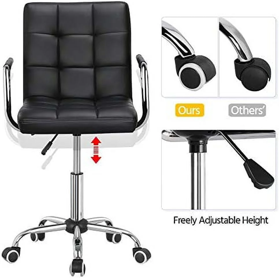 ZFGSUIJN Office Task Chair Computer Desk Chair Modern Ribbered PU Leather Mid-Back Adjustable Height Comfy Swivel Chair w/Armrests and Wheels  Brown