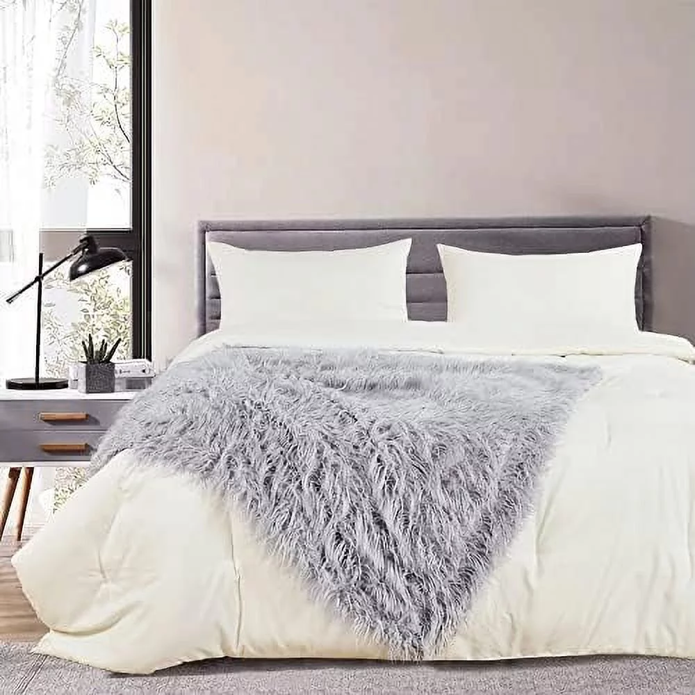 Mongolian Fluffy Faux Fur Throw, Silver Cloud, 50