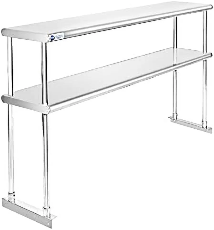 GEROBOOM NSF Stainless Steel Commercial 2 Tier Double Overshelf 48 in. x 12 in. for Kitchen Prep & Work Table