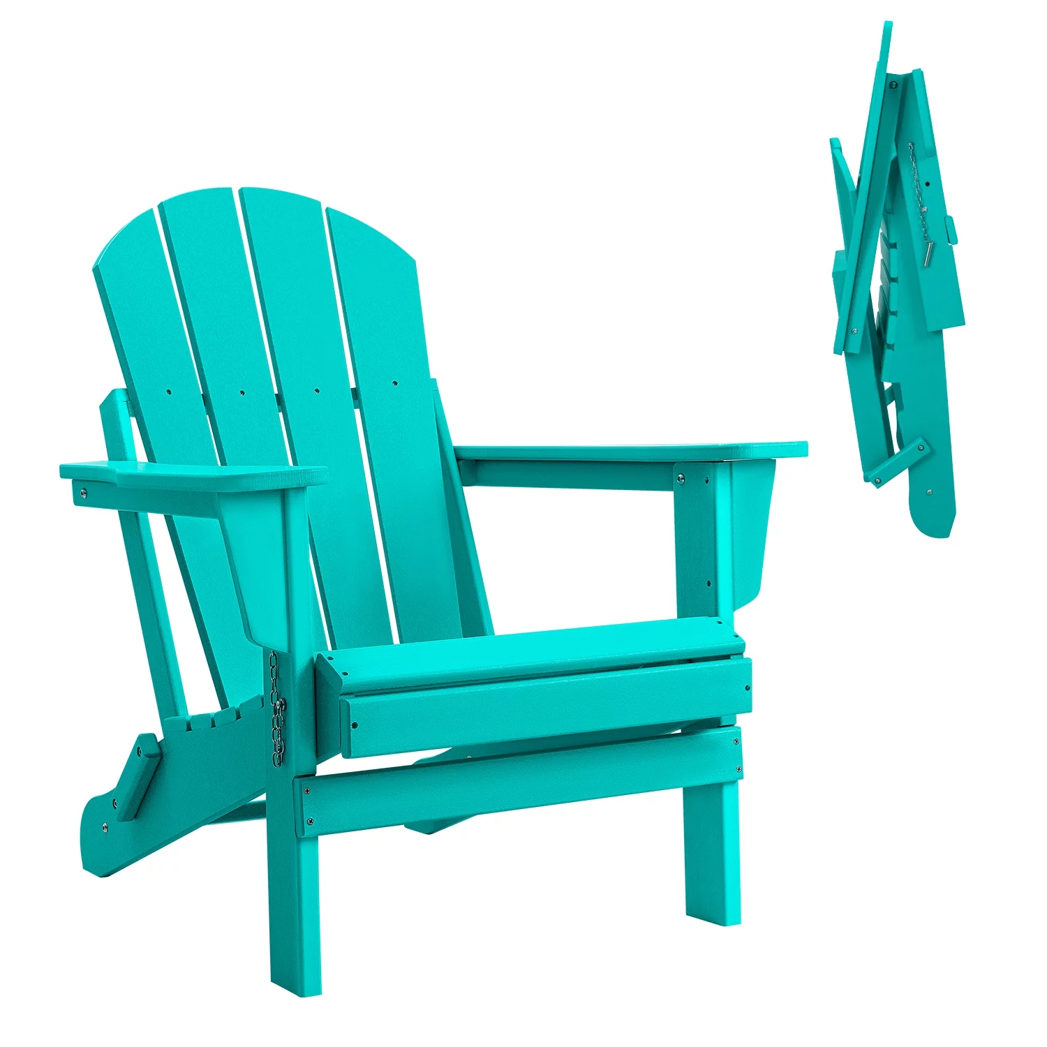 Devoko Folding Adirondack Chair HDPE Outdoor Lounge Chair Weather Resistant & Portable (One Chair Only), Turquoise