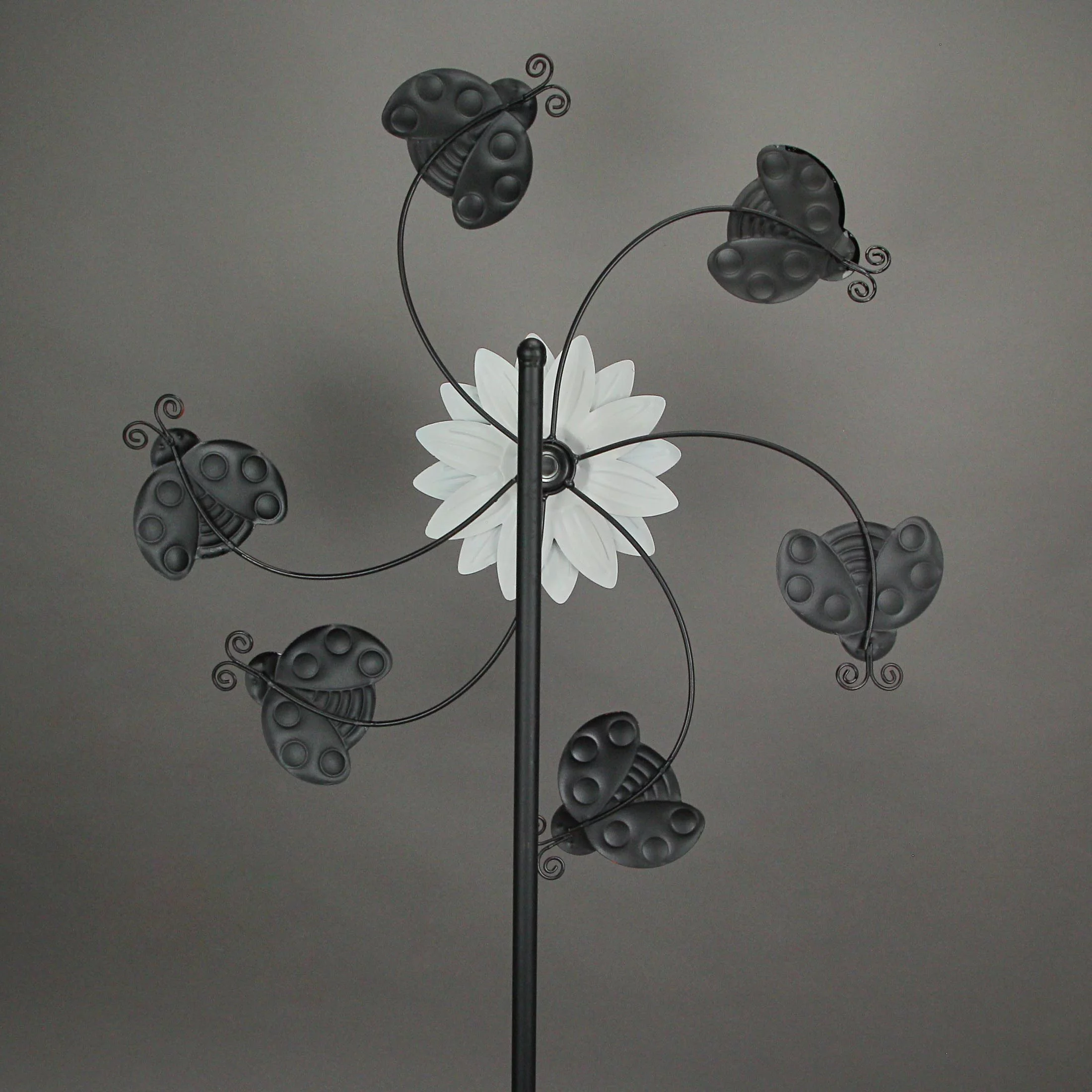 Direct International Ladybug and Flower Metal Twirler Wind Spinner Garden Stake 70.5 inch