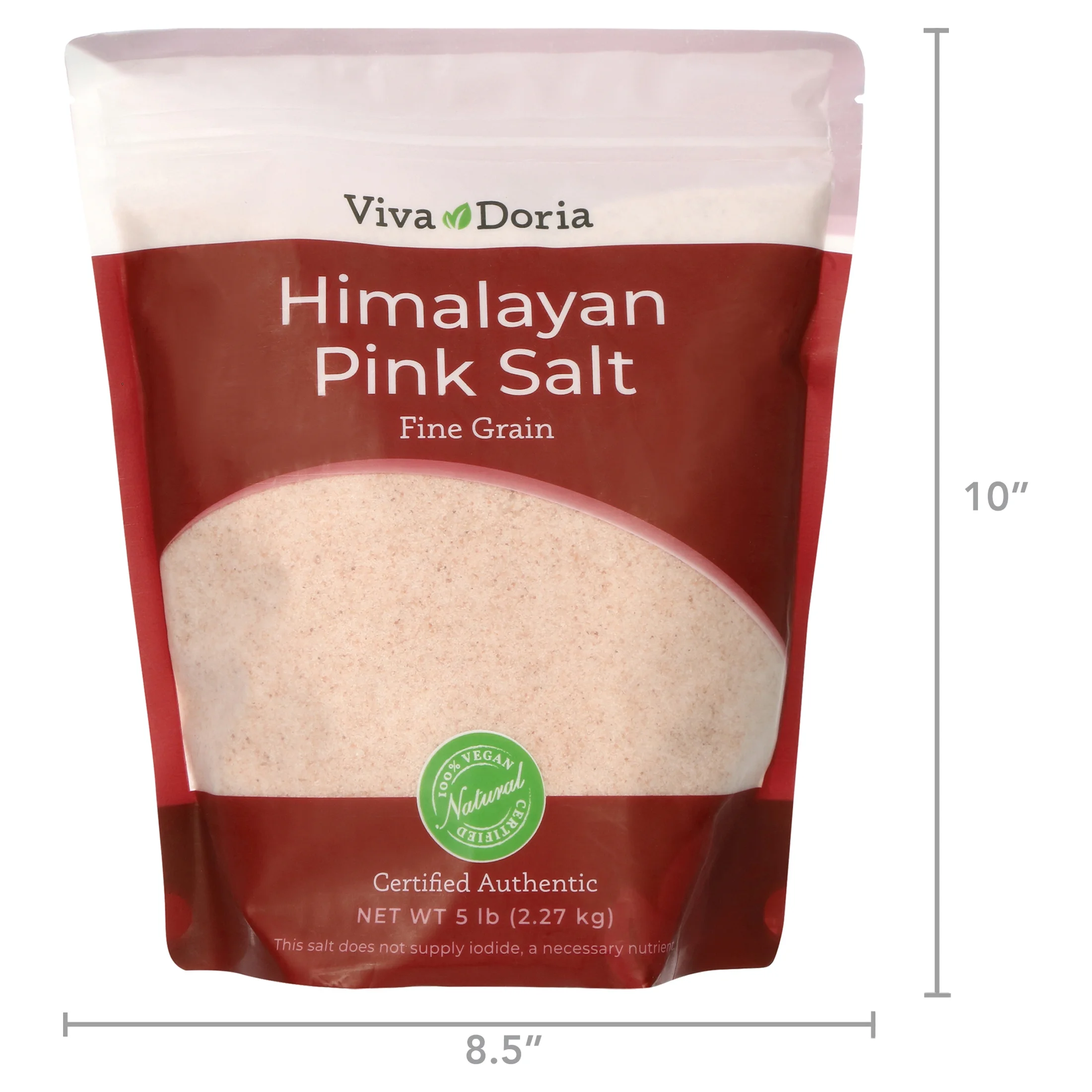 Viva Doria Himalayan Pink Salt, Fine Grain, Certified Authentic, 5 lb (2.27 Kg)