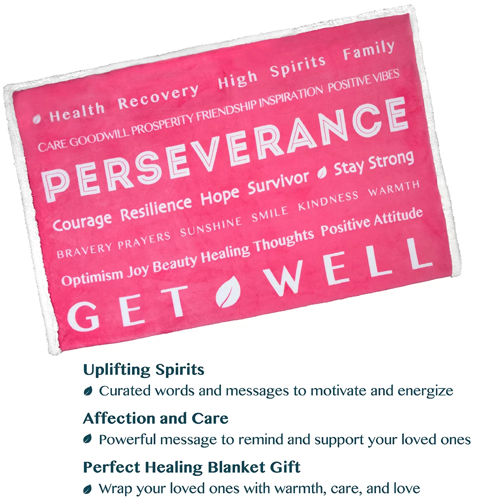 PAVILIA Get Well Soon Gifts for Women, Sympathy Blanket Inspirational Thoughtful Gift, Sherpa Fleece Healing Blanket Surgery Wellness Comfort, Hug Love Throw Breast Cancer Chemo Patient, 50x60 Pink