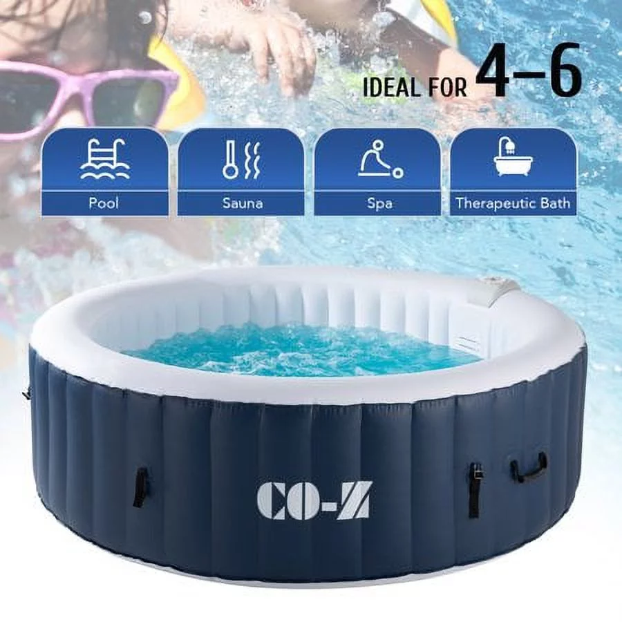 CO-Z 4-6 person PVC Round Inflatable Spa Tub,6.8x6.8ft Inflatable Hot Tub w 130 Massaging Jets,2 Filters, Lockable Cover for Patio & More,Blue