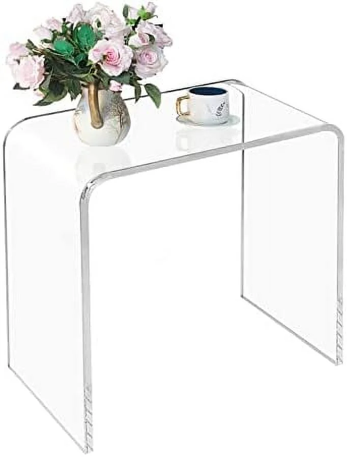 GVJMTKP U-Shape Acrylic  16" L x 12" W x 18" H x 3/5" Thick Clear End Table Transparent Nightstand and Stool with Waterfall Edges Modern Lucite  for Living Room