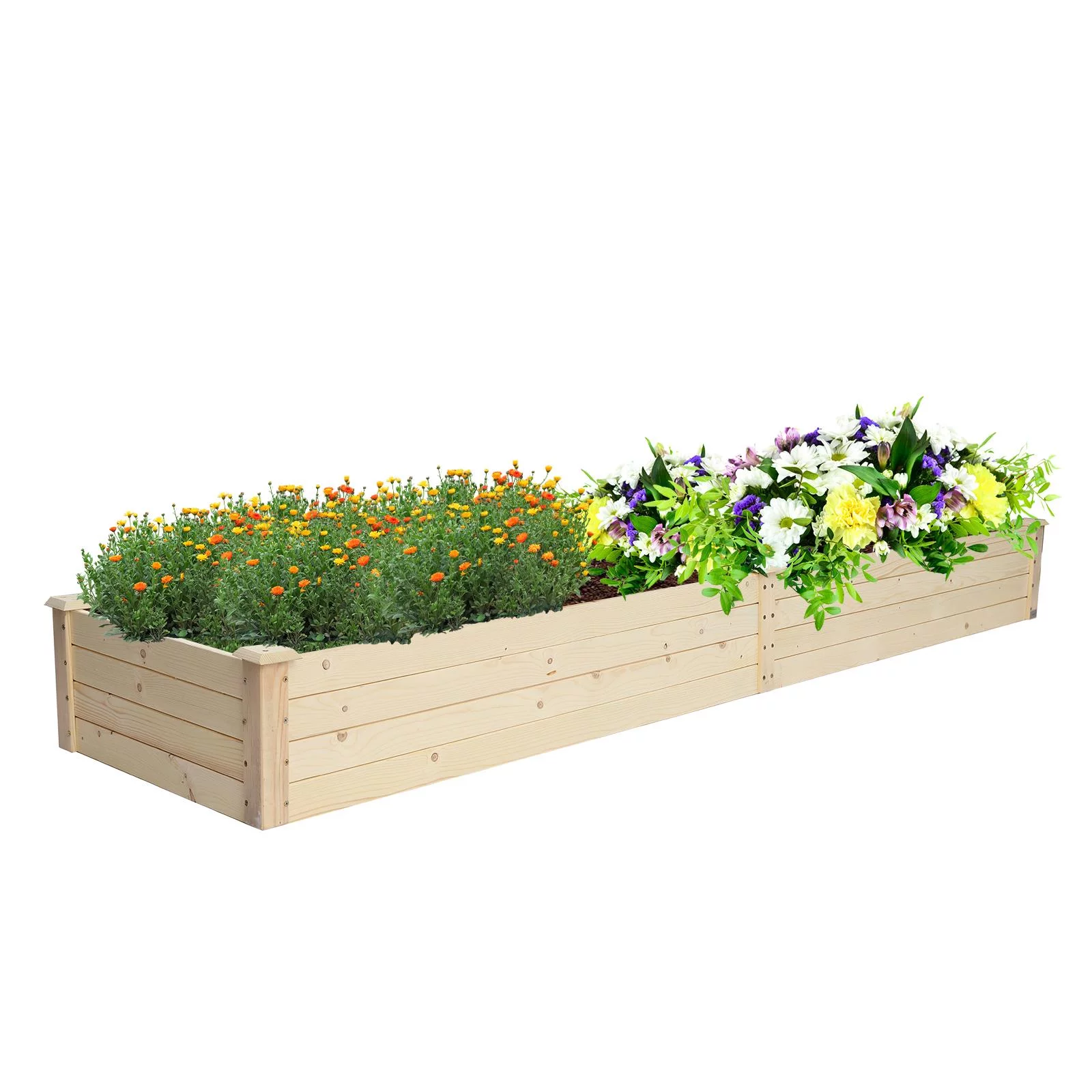 UBesGoo 96x24x10in Outdoor Wooden Raised Garden Bed Planter for Vegetables, Grass, Lawn