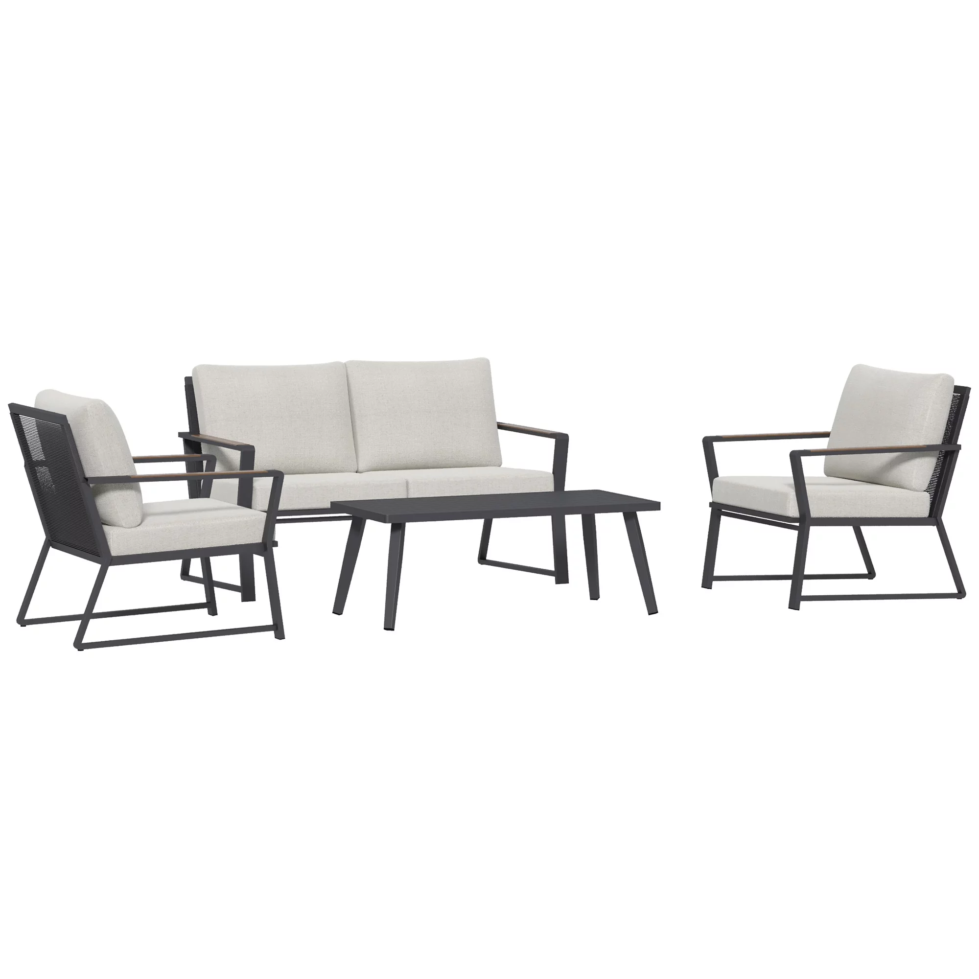 Homiyad 4 Piece Patio Furniture Set, Aluminum Conversation Set, Outdoor Garden Sofa Set with Armchairs, Loveseat, Center Coffee Table and Cushions, Cream White