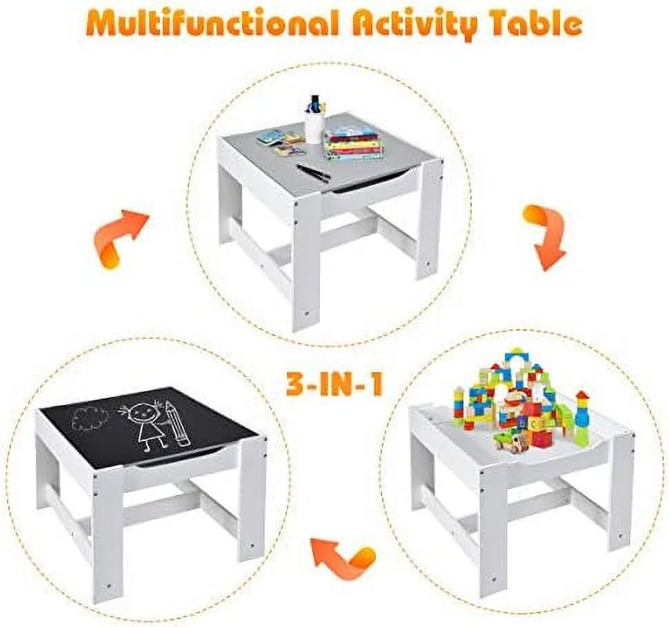 TJCGDTY Table and Chair Set  3-in-1 Children Wooden Activity Table and 2 Chairs for Art Craft   Drawer&Box  3-Piece Toddler  Set for Daycare Playroom  Gift for Boy Girl(Yellow)