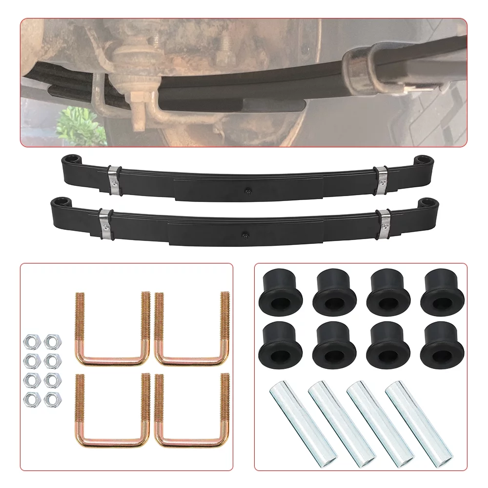 KOJEM Golf Cart Rear Leaf Springs Fit for 1996-2013 EZGO TXT 2PCS 3-Leaf Spring Kit with Bushings & Sleeves