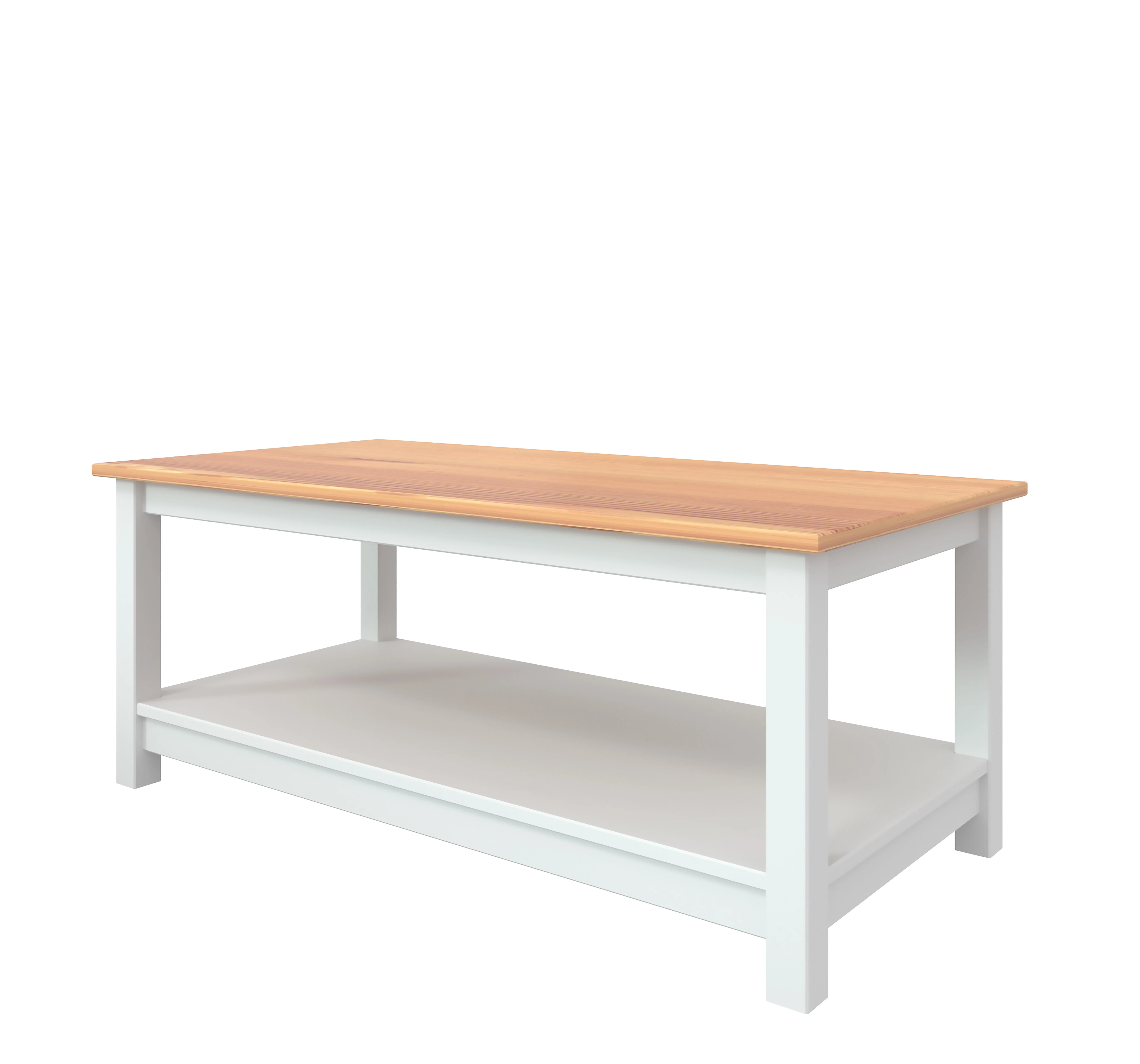 Pine Wood Coffee Table Rectangle with Storage Shelf White & Pine