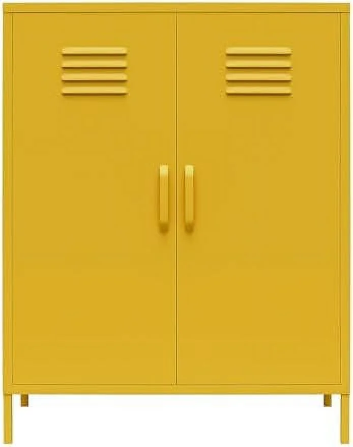xrboomlife Shadwick 2 Door Metal Locker Style Accent  Cabinet  Mustard Yellow
