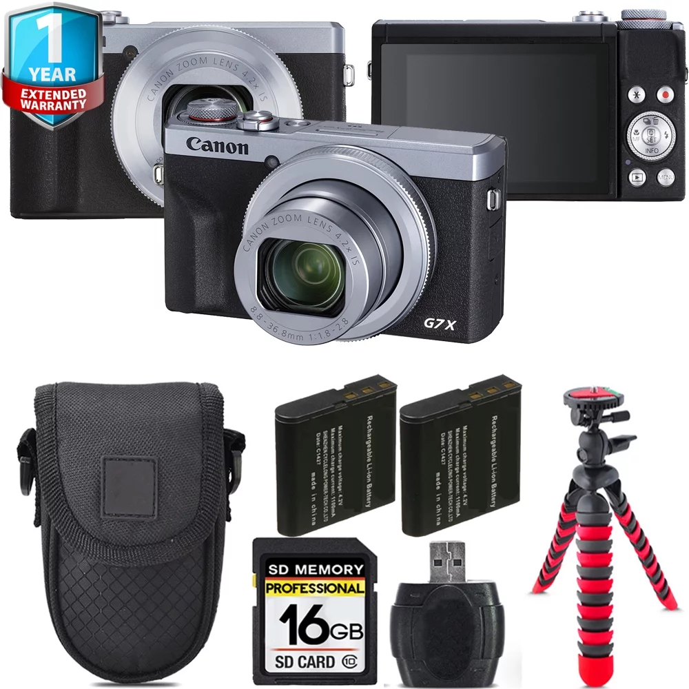 Canon PowerShot G7 X Mark III Digital Camera (Silver) + Extra Battery +1 Yr Warranty + Case -16GB
