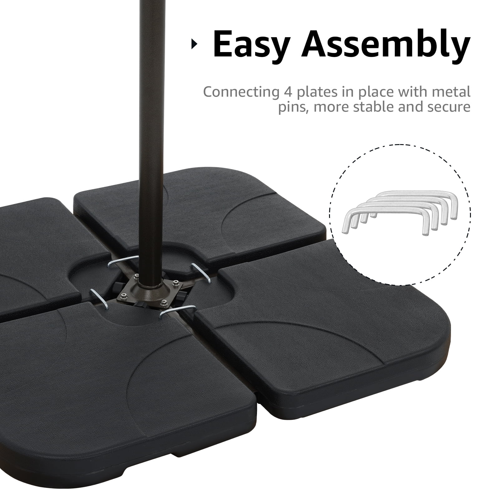 COBANA 4-Piece Cantilever Offset Patio Umbrella Base, Easy Filling Umbrella Stand Weights, Water/Sand Filled, Max 176lbs/72.4L