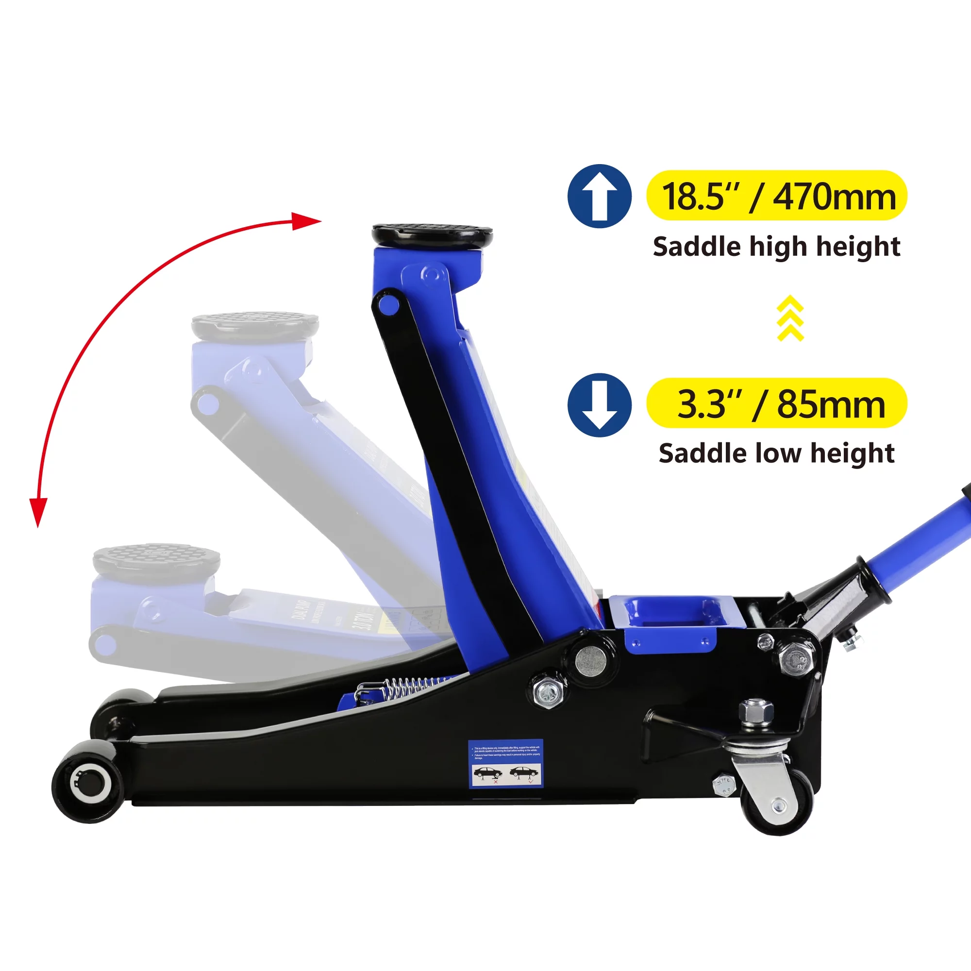 3-Ton (6600 lb) Hydraulic Low Profile Steel Racing Floor Jack with Dual Piston Quick Lift Pump, Blue, Lifting Range 3.3