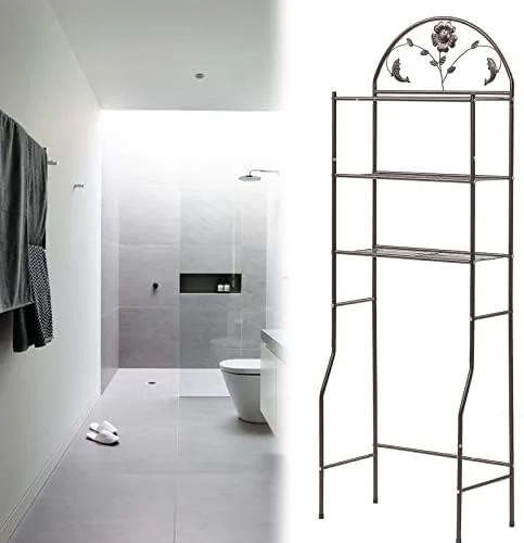 LNSETGC 3-Tier Black Over-The-Toilet  Rack  Iron Freestanding Space Saver Toilet Stands Organizer Rack Stable Anti-Tilt  Bathroom Organizer   70.9"x24.4"x12.6"