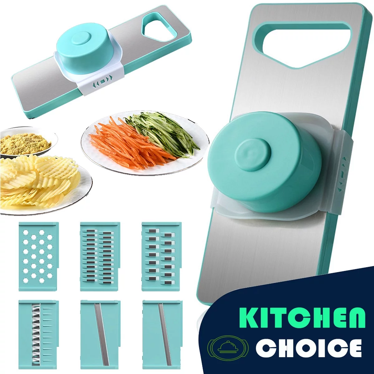 MEKBOK Mandoline Slicer Adjustable Vegetable Chopper Multifunctional Vegetable Cutter Food Chopper with Hand Guard Sharp Stainless Steel Blades for Vegetables Fruits Home Kitchen - sky blue