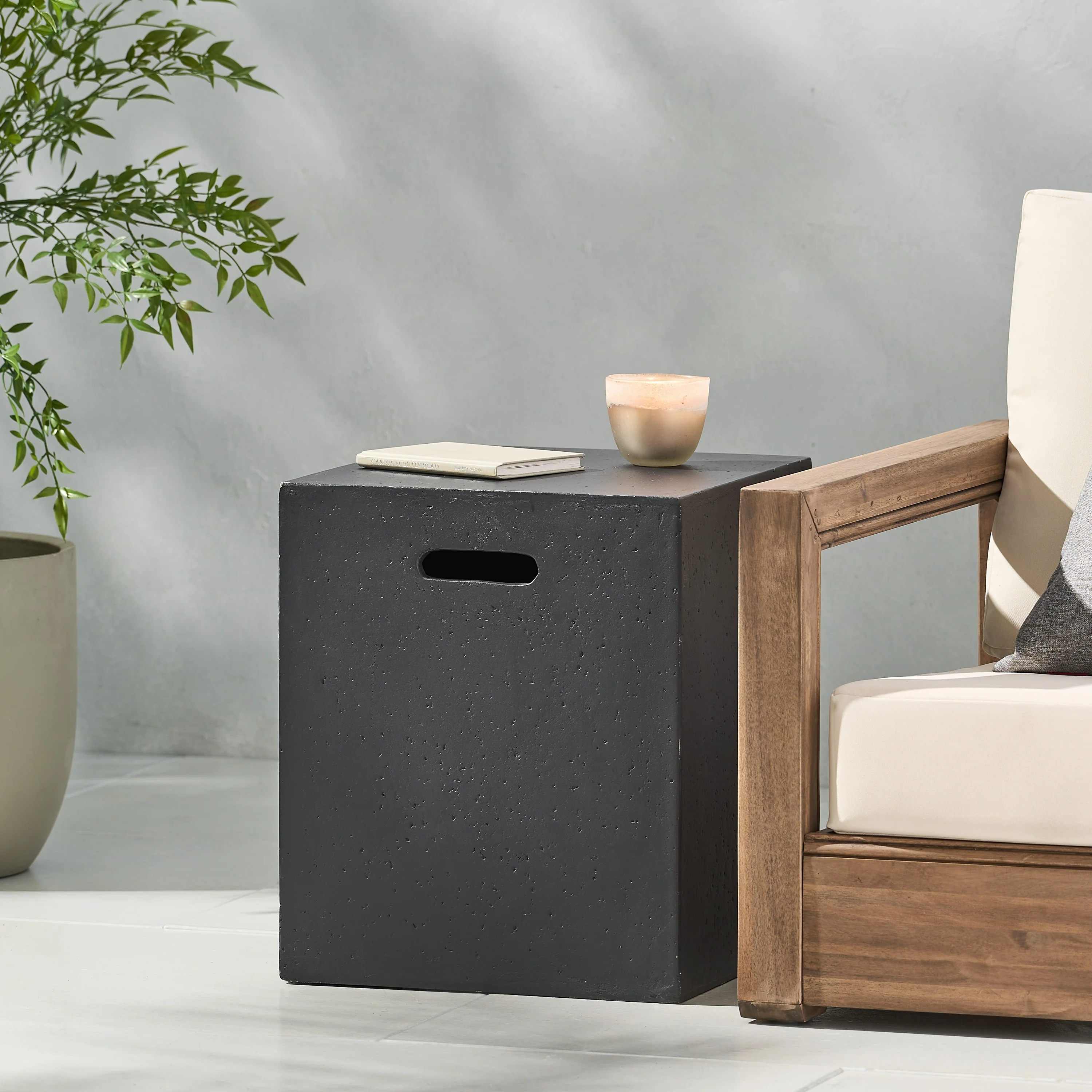 Christopher Knight Home Aidan Outdoor Lightweight Concrete Tank Holder Side Table by  Grey