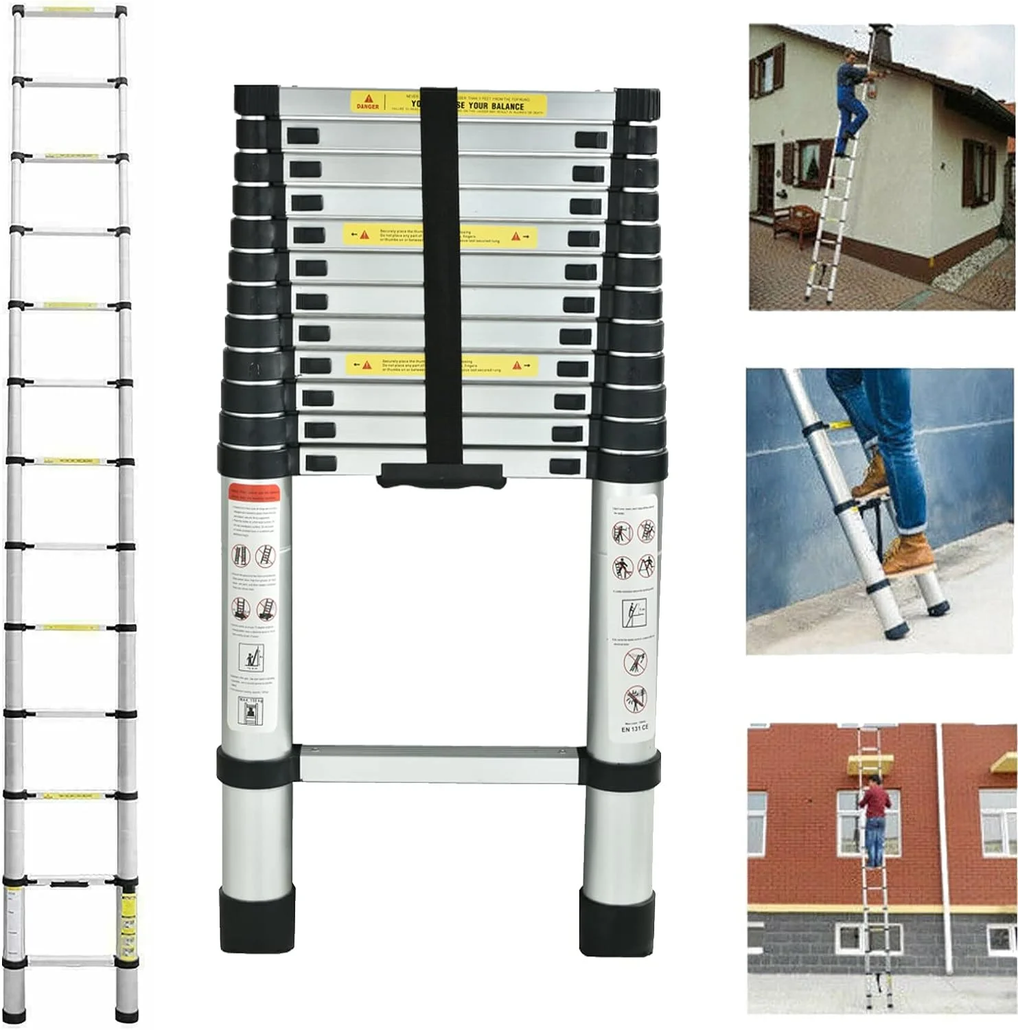 Telescoping Ladder, 16 FT Aluminum Extension Ladder Step Ladders Loft Ladder Attic Ladder Collapsible Ladders for Home, Multi-Purpose Telescopic Compact Ladder for Roof, 330 Pound Capacity, EN131