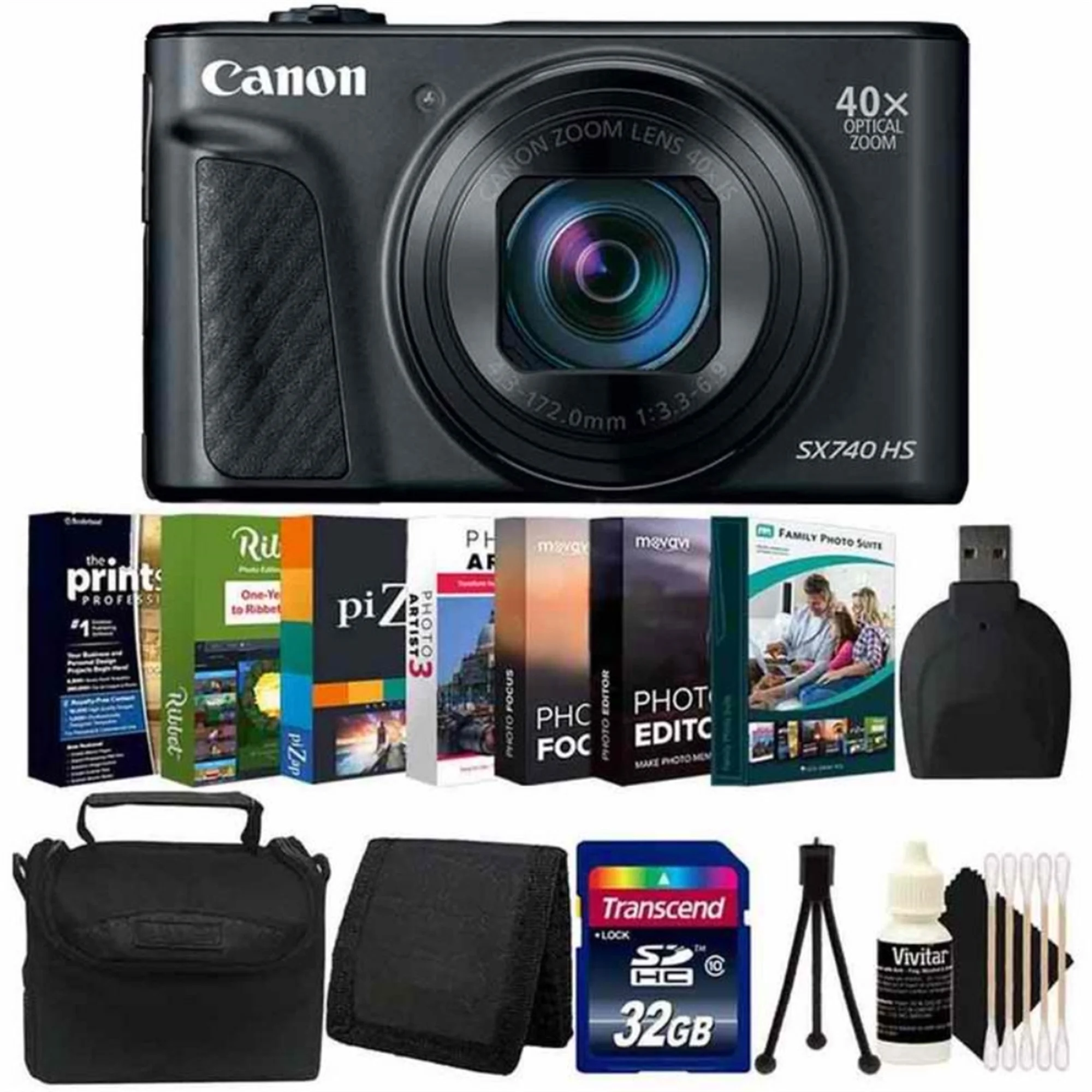 Canon PowerShot SX740 HS 20.3MP Digital Camera Black with Photo Editing Accessory Kit