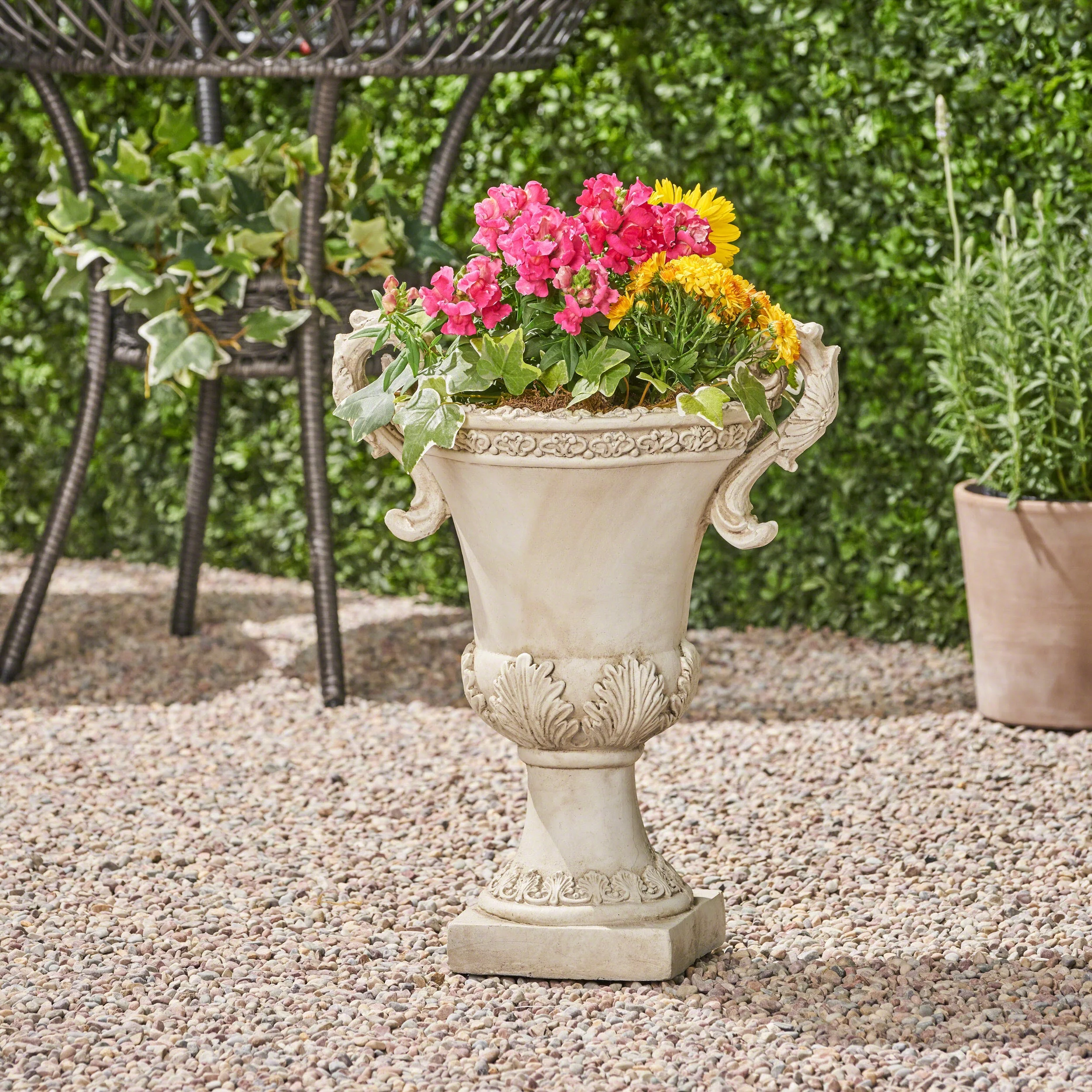 Renee Chalice Garden Urn Planter, Roman, Botanical, Antique White