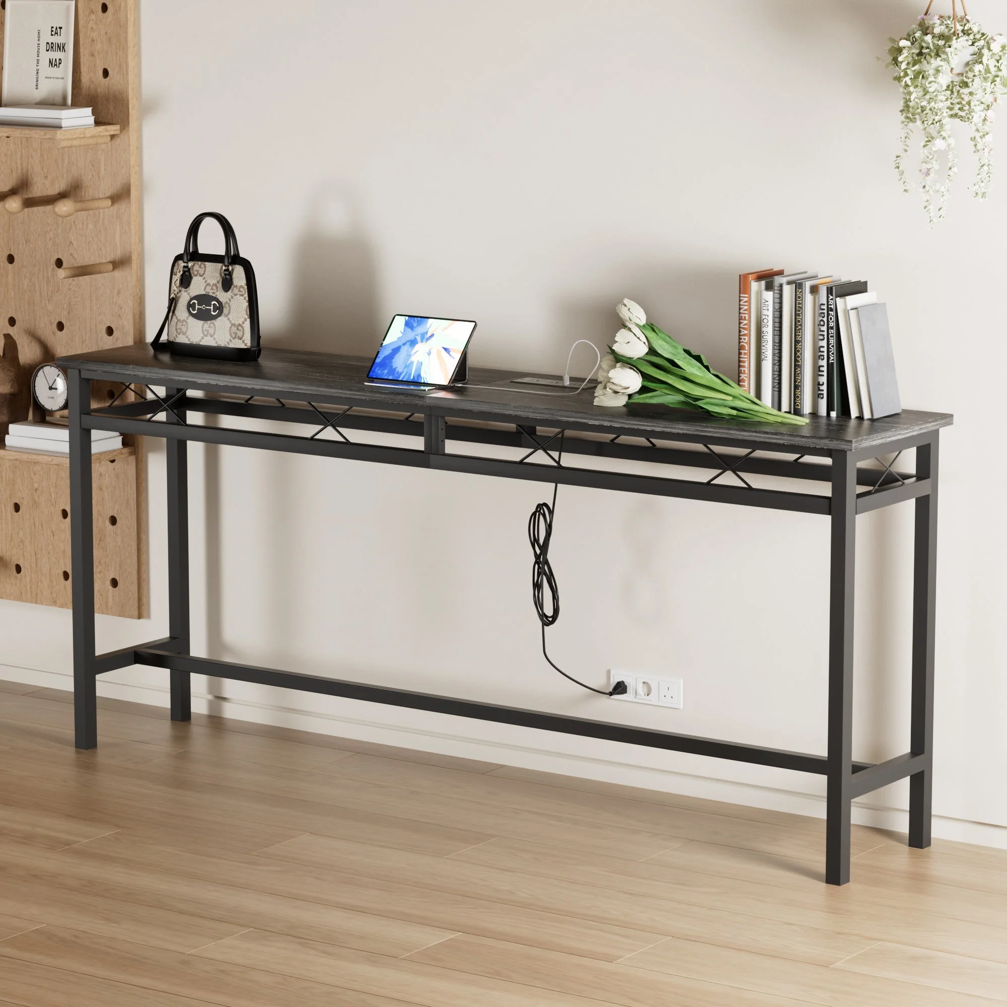 VECELO Console Table with Power Outlet & USB Port, 39.4