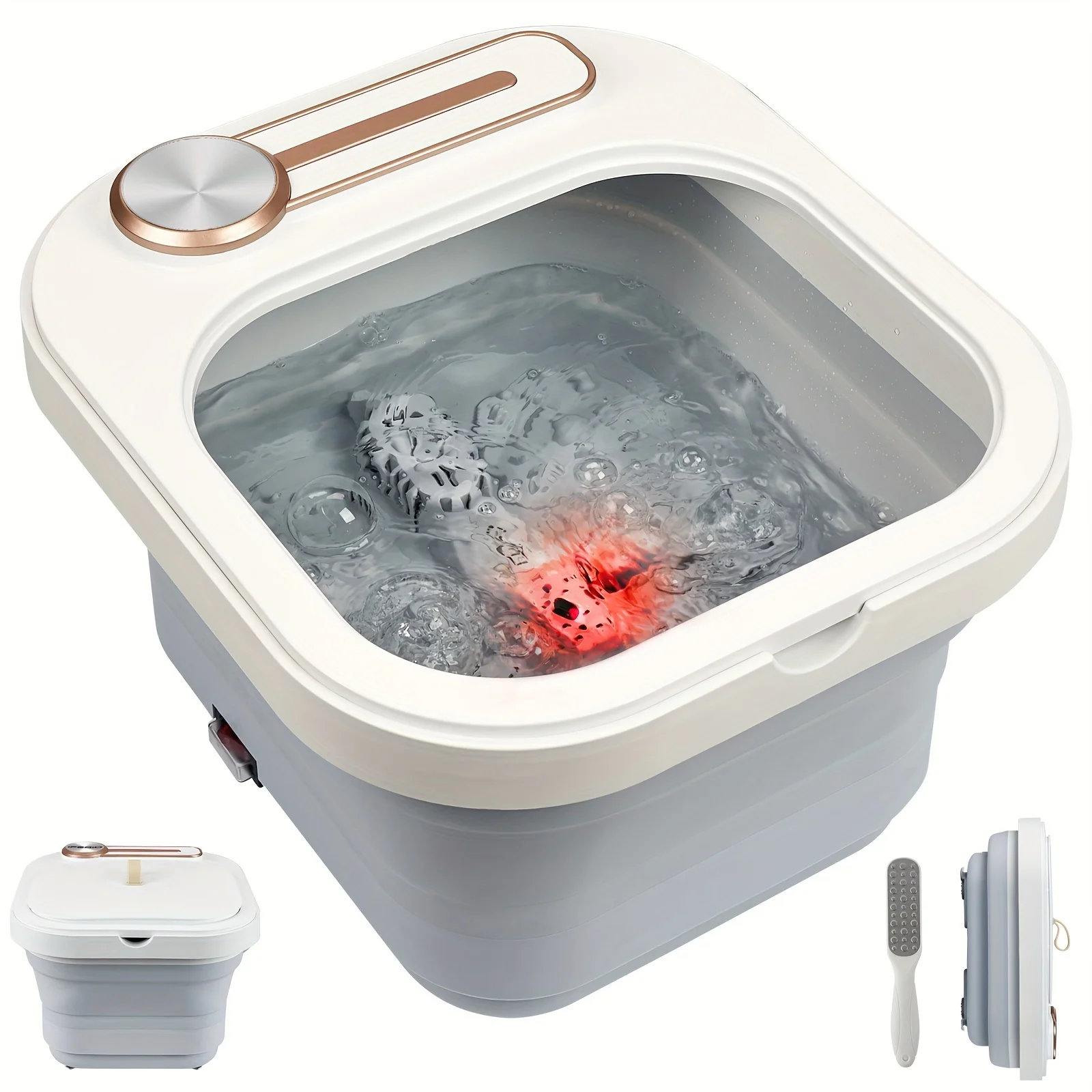 XINGJIU Collapsible Foot Spa Bath with Heat, Bubble and Massage, Pedicure Foot Spa, Foot Soak Tub with Non-Motorized Massage Rollers and Foot File, Foot Massager Spa
