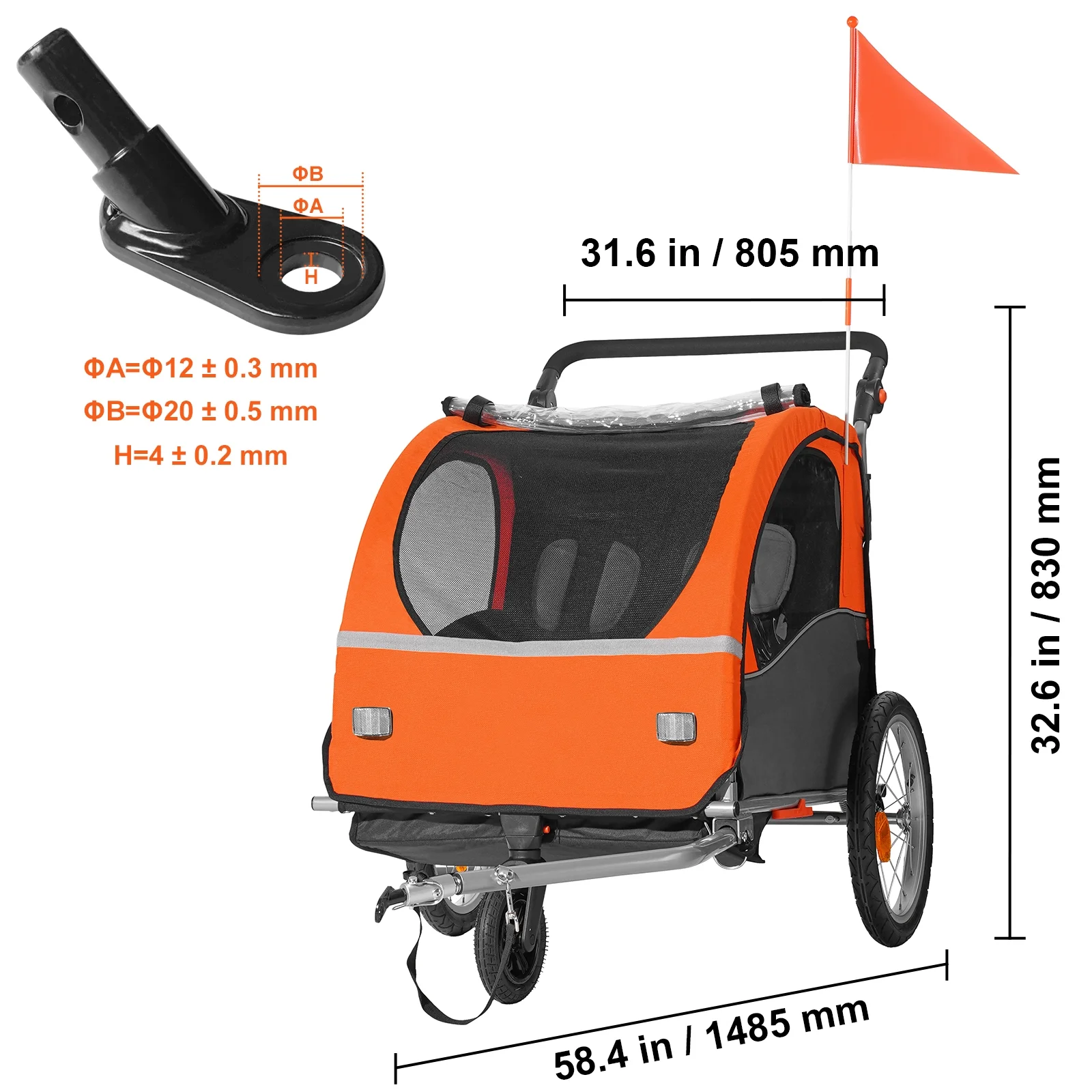 SKYSHALO 100 lbs Kids Bike Trailer Foldable 2 Seater Stroller Double Child Carrier