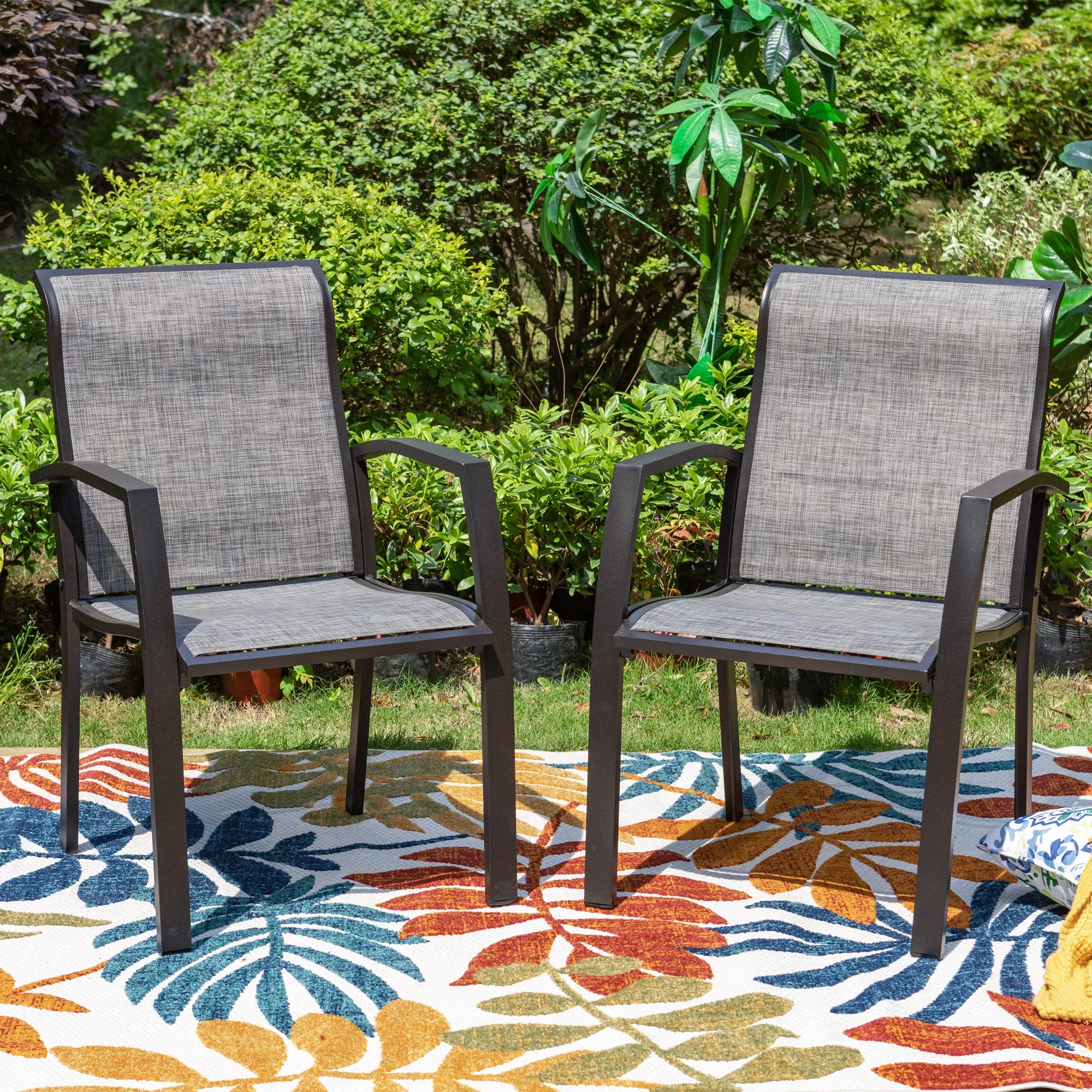 MF Studio 7-Piece Outdoor Patio Dining Set with Ultralight Aluminum Armchairs&Large Table, 6 Breathable Seats for Dinner&Summer, Gray&Black